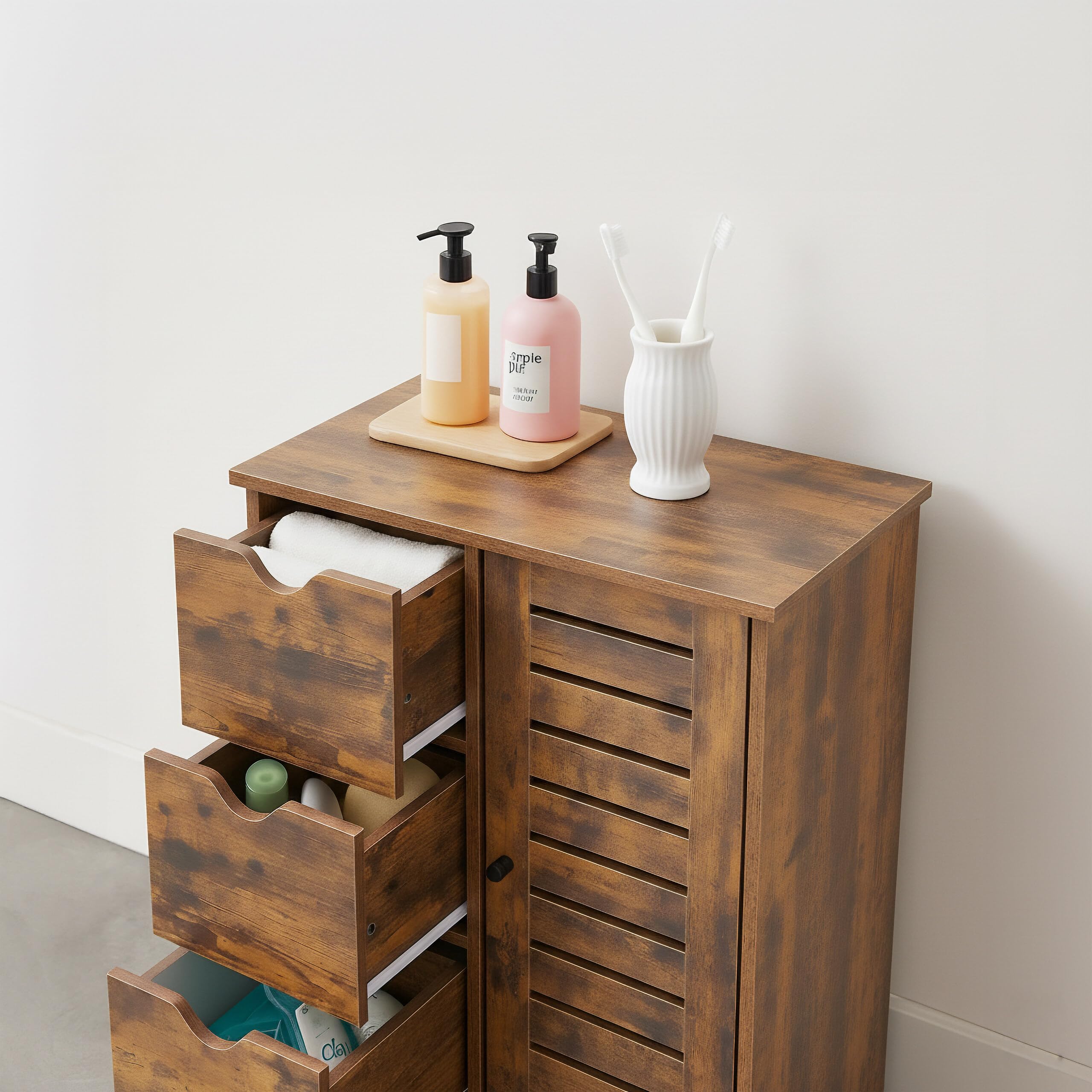 Relaxdays Armadio da Bagno, HxLxP: 80 x 60 x 30 cm, 3 cassetti e Scomparti, mobiletto per Cucina