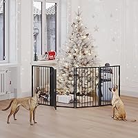 Vista 2 de Vantas Puerta plegable de metal para mascotas sin ensamblaje, puerta de 80" de ancho, puerta para perros de 24" extra alta con puerta de paso