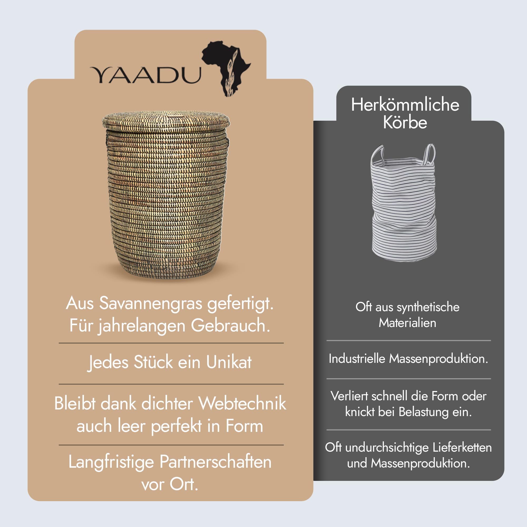 YAADU Cesto para la Colada XL Con Tapa, 50 L - Cesta Africana Trenzada para Almacenamiento de Juguetes y Mantas, Con Asa (Negro)