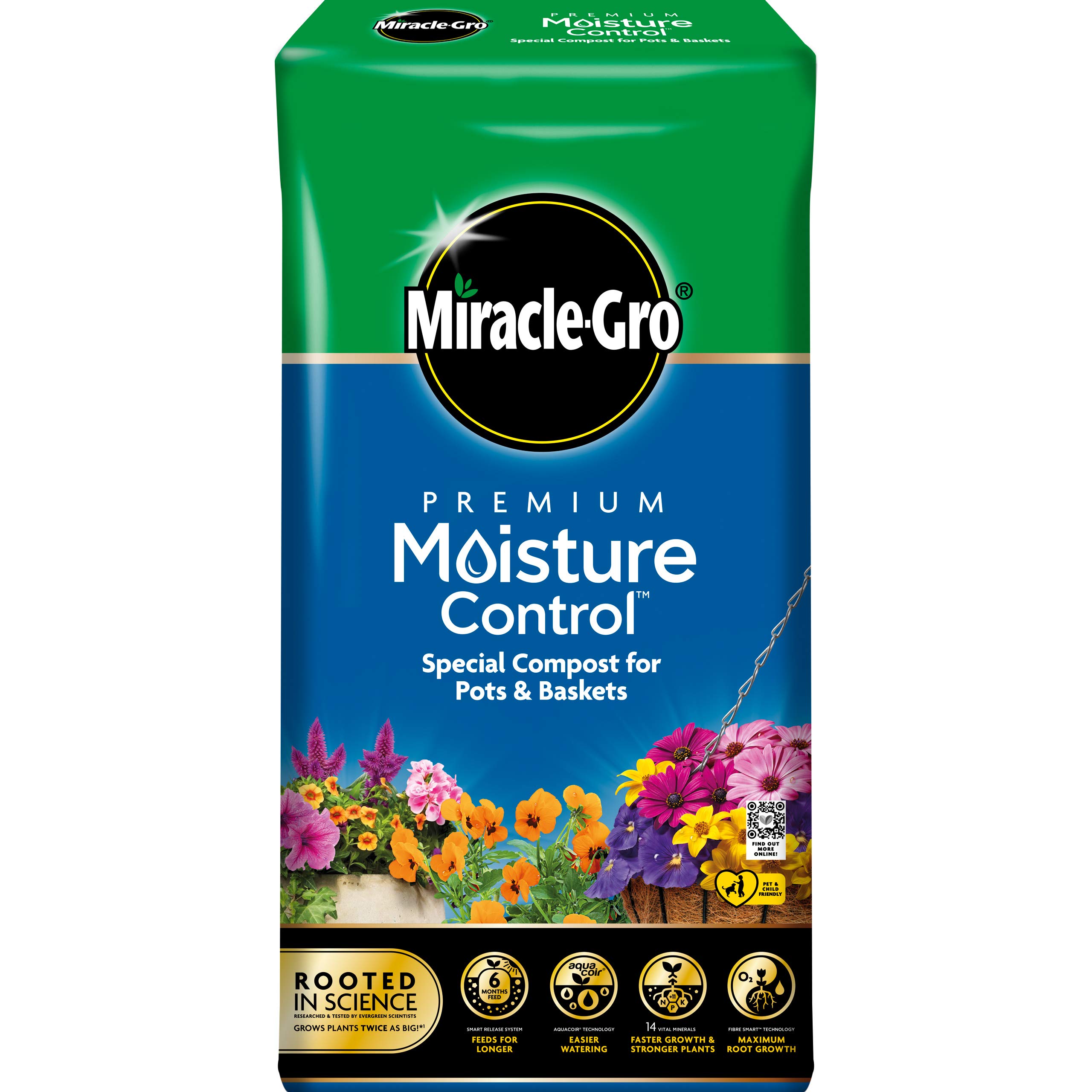 Miracle-GroPremium Moisture Control Compost - 20 Litre Bale, (New 2020 Range), Blue