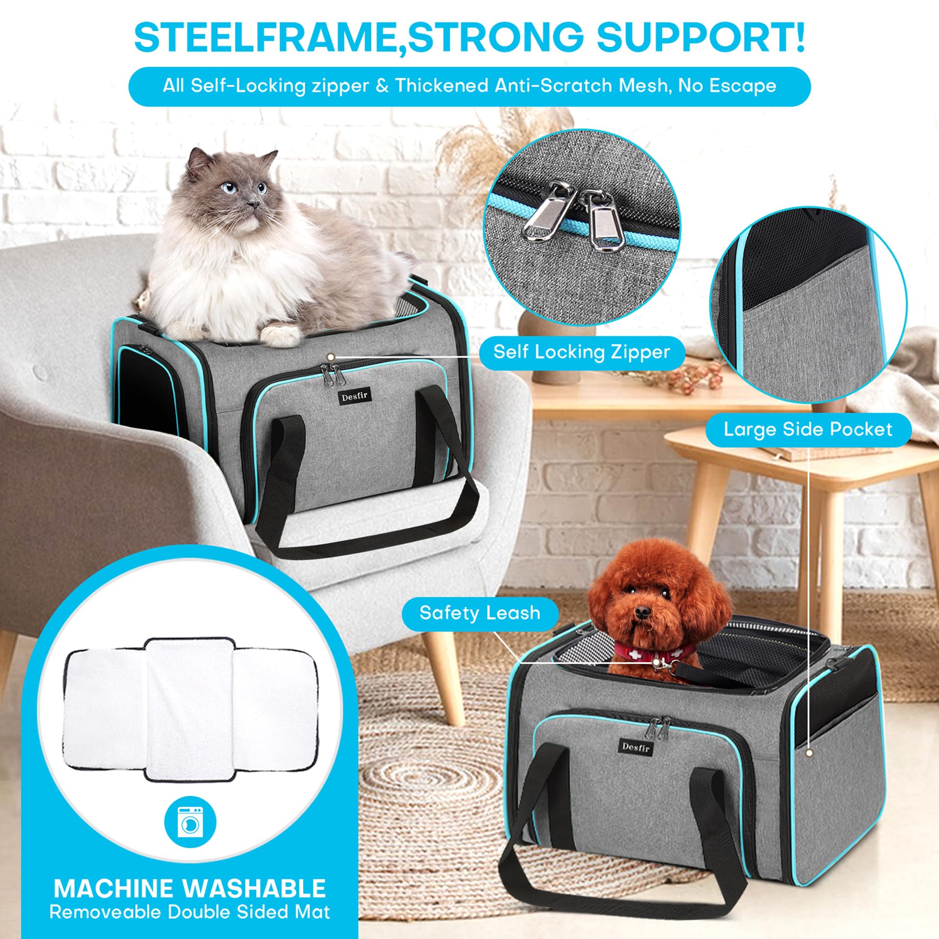 Premium Pet Carrier – Dog & Cat Travel Bag, Airline Approved, Soft-Sided Design for Small to Large Pets, TSA Compliant, Expandable & Collapsible (Brown) - image 4