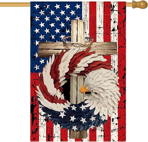 AVOIN colorlife Bandera patriótica de estrellas y rayas de águila para casa 28 x 40 pulgadas doble cara exterior 4 de julio Día de los Caídos Día de