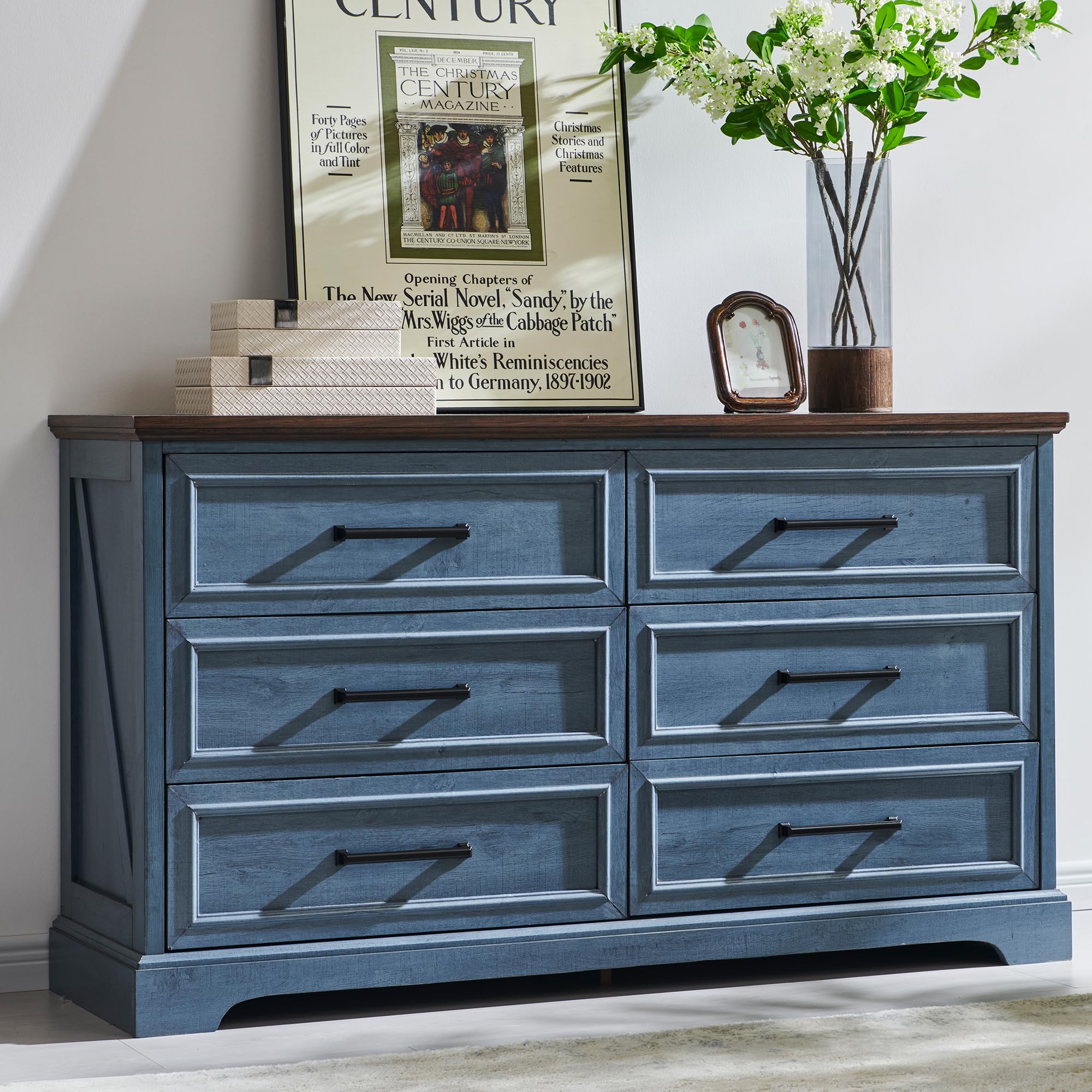 rustic navy blue dresser Desert Fields Eclectic Boho 6-Drawer Dresser, Navy
