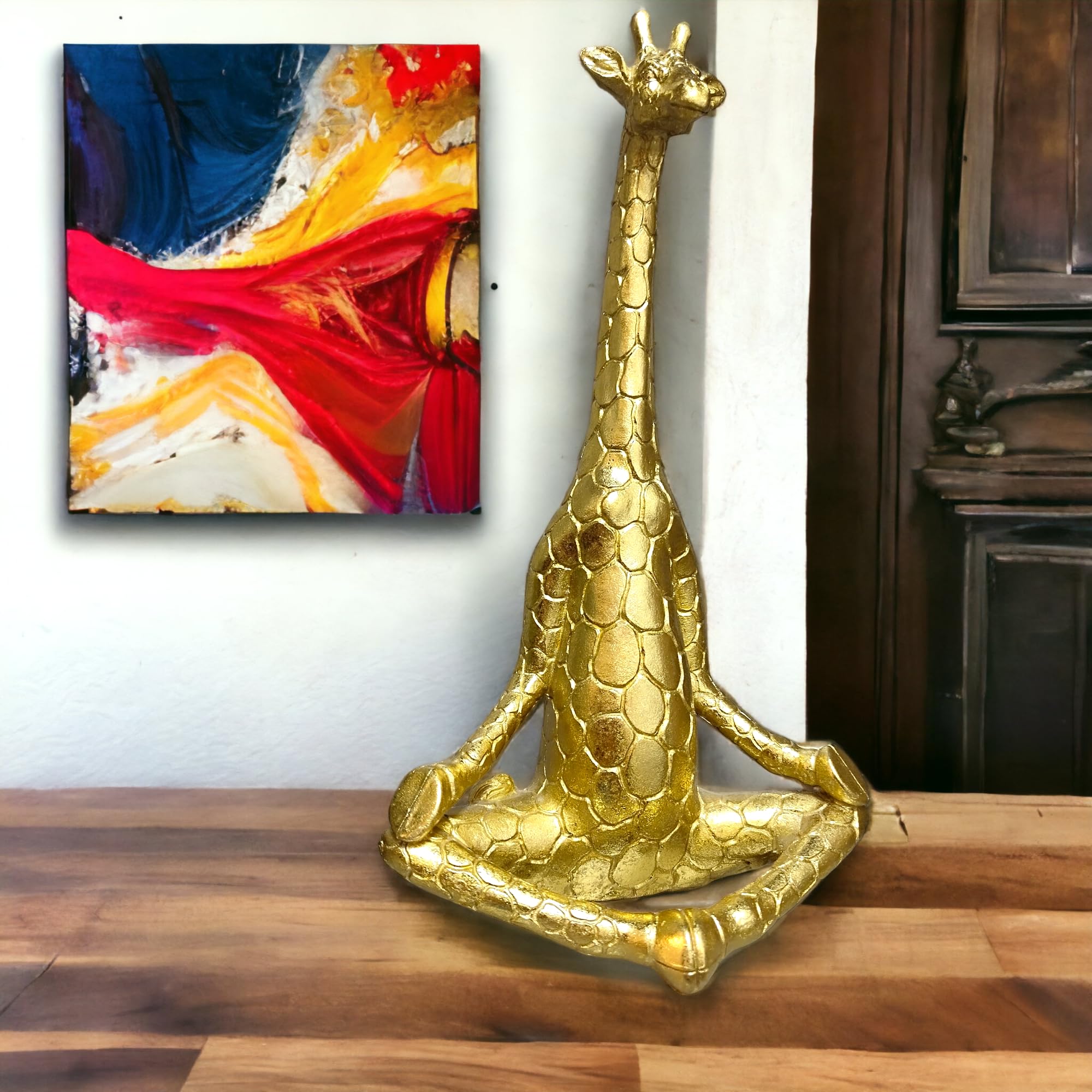 NeSh Premium Golden Polyresin Sitting Yoga Giraffe Sculpture - Serenity and Elegance in Every Pose, 7 x 4.5 x 12 inches, Weight 356 GMS