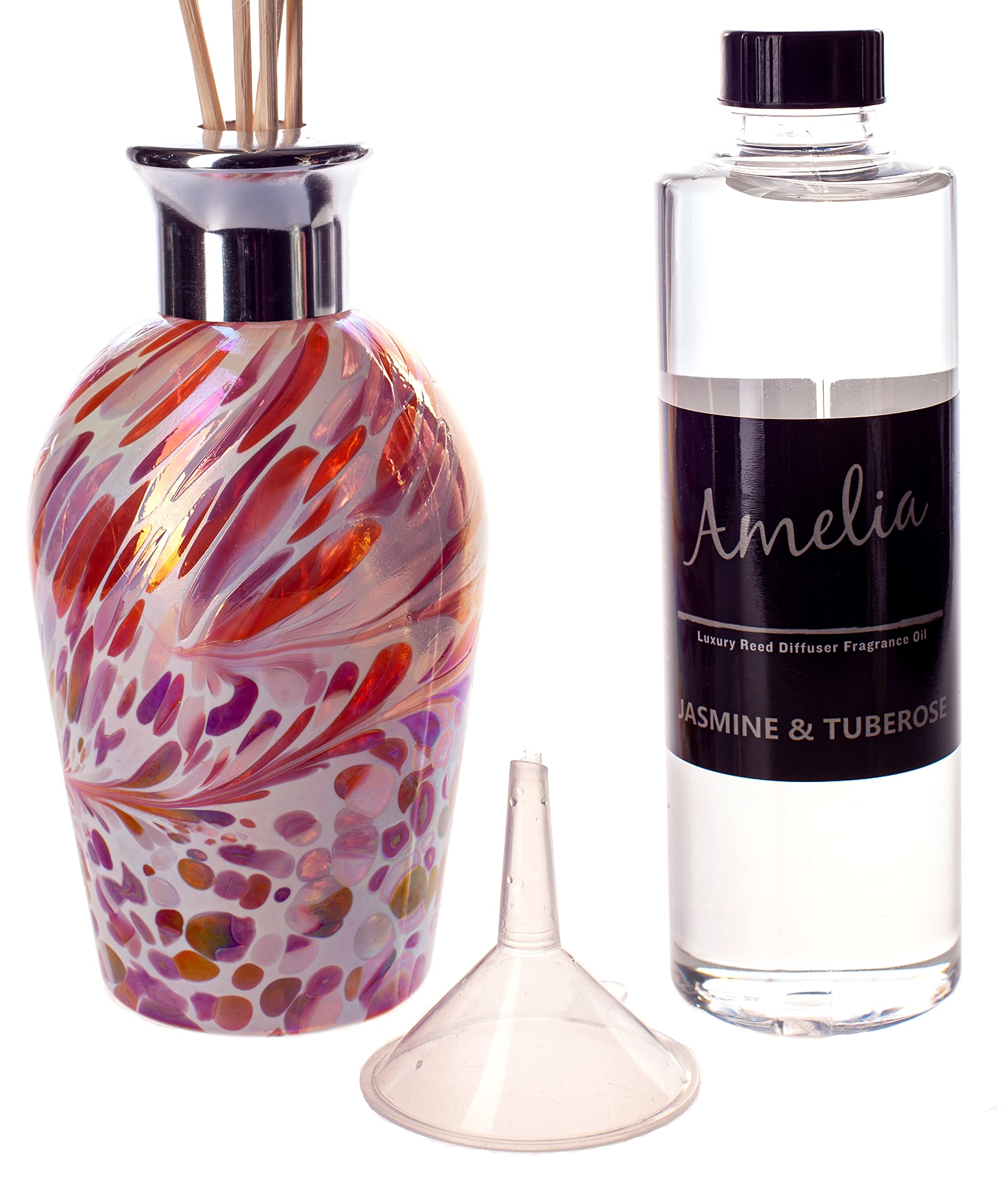 Amelia Art Glass Pink, Peach & White Reed Diffuser Dome - With Cotton Flower Fragrance