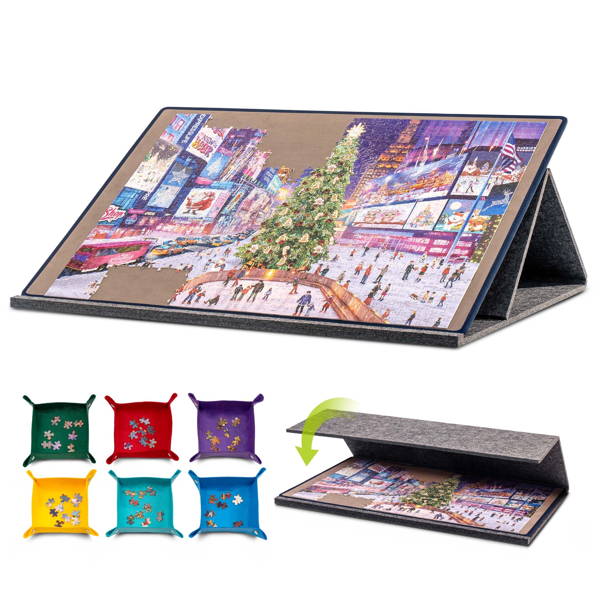 Tektalk Jigsaw Puzzle Board Portable Puzzle Mat with Dustproof Cover for Puzzle Storage Saver, Non-Slip Surface, Up to 1000 Pieces (Gray