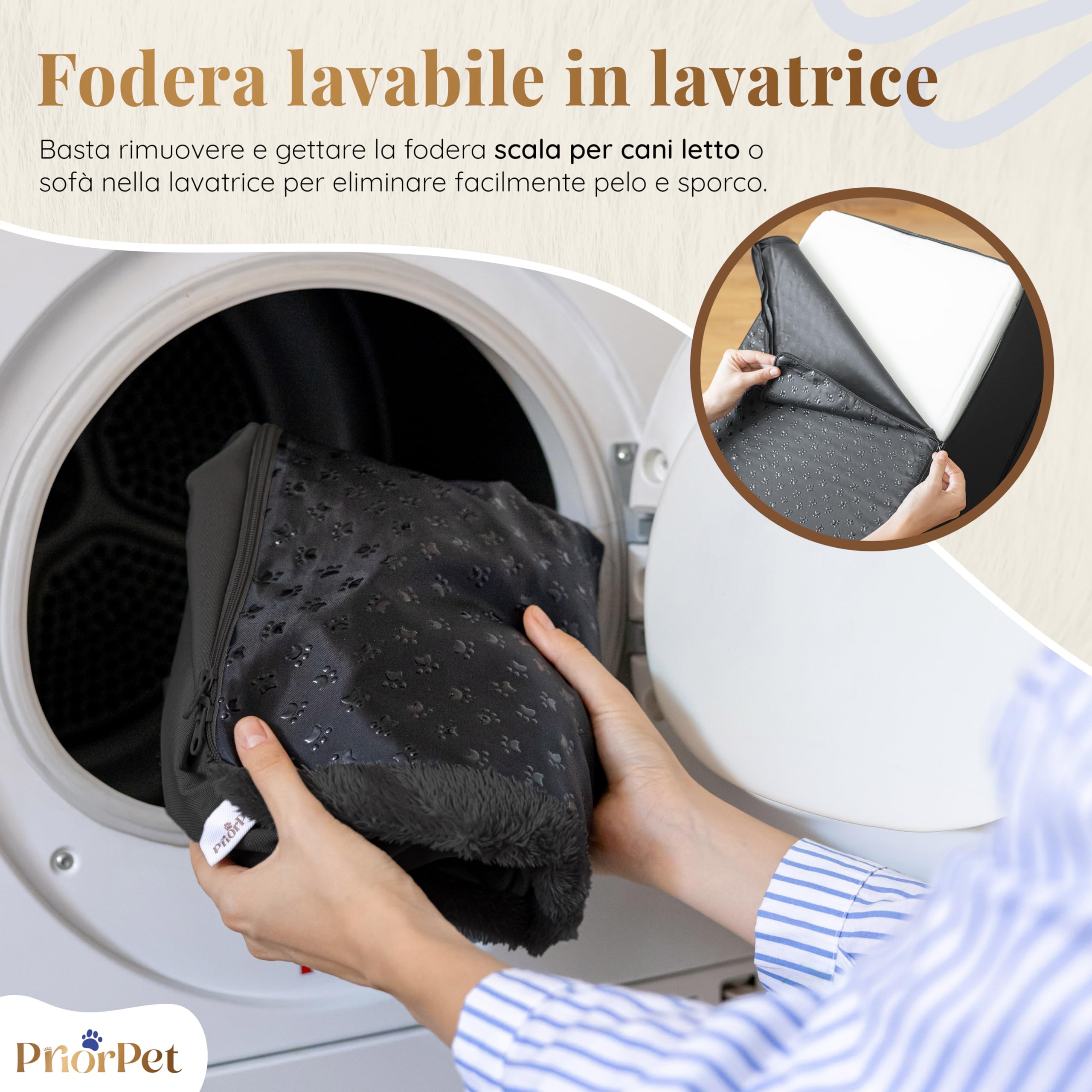 Scala per cani per letto e divano – 4 gradini altezza 58 cm – Schiuma per cani di piccola taglia – Scala per animali domestici sicura e stabile – Rivestimento rimovibile lavabile – Nero