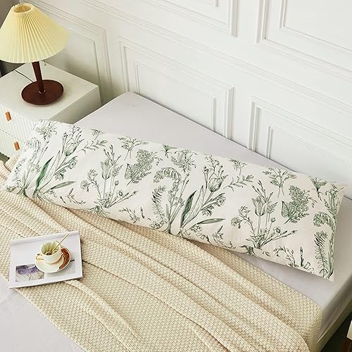 Miniatura 7 de Funda de almohada corporal de flores verdes de 20 x 54 pulgadas, funda de almohada corporal de ramas verdes oscuras, flores, funda de almohada de
