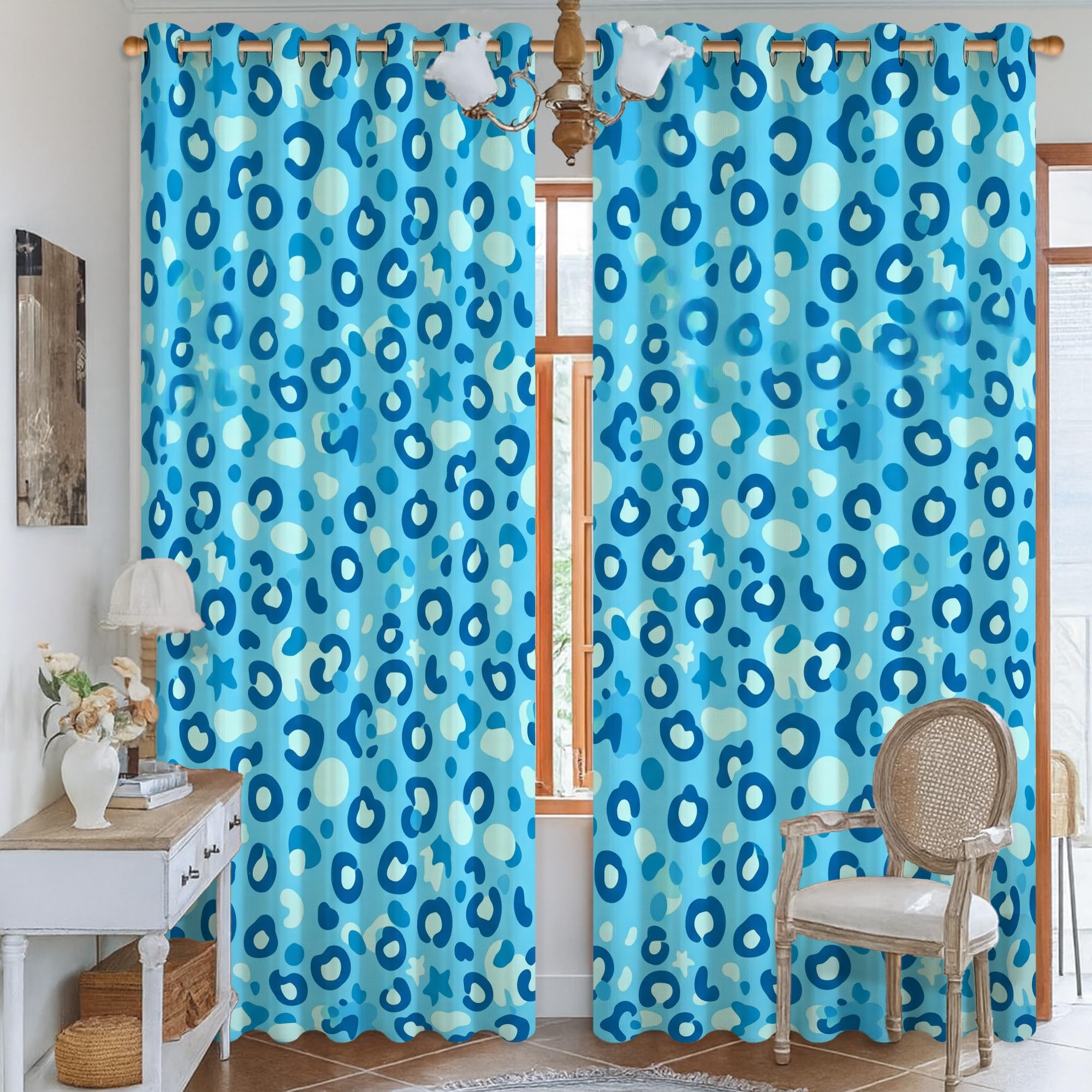 Rideaux occultants bleu à motif léopard et étoiles 132x213 cm