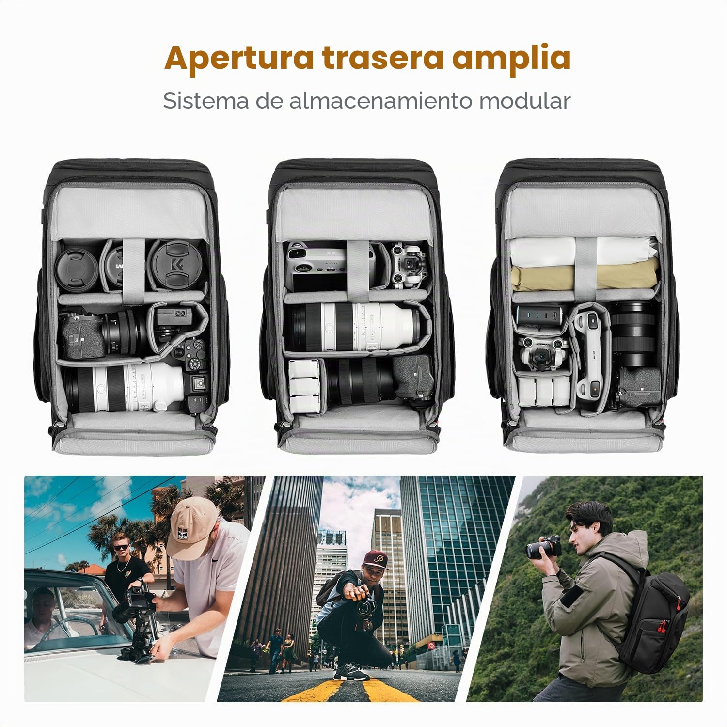 K&F CONCEPT Mochila Cámara Profesional, Bolsa Fotógrafos Cámara Impermeable de Gran Capacidad para Camera Reflex Digital DSLR, Adecuado para viajes al aire libre senderismo fotografía Negro intenso