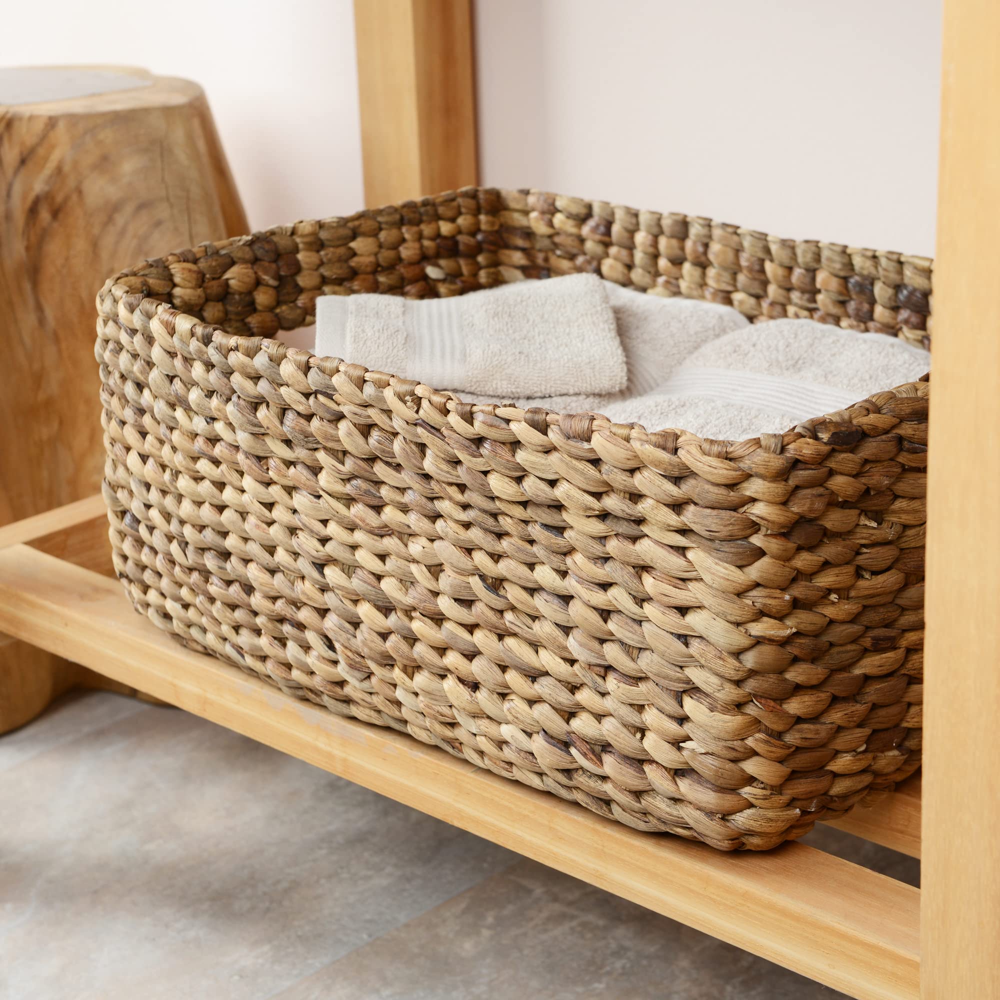 Cesta decorativa de almacenamiento de fibra natural, algas marinas, jacinto de agua
