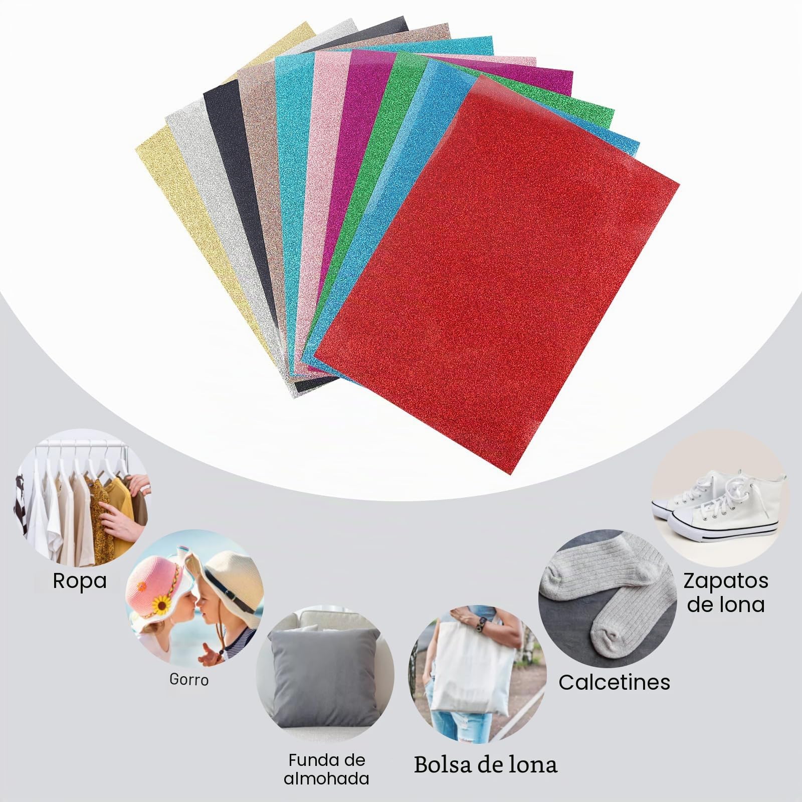 MXTIMWAN 10 Hojas Vinilo Textil Termoadhesivo, 30,5 x 21 cm Vinilo para Textil, Vinilo Permanente - Flex Termoadhesivas para Camisetas, Sombreros, Manualidades (10 Colores)