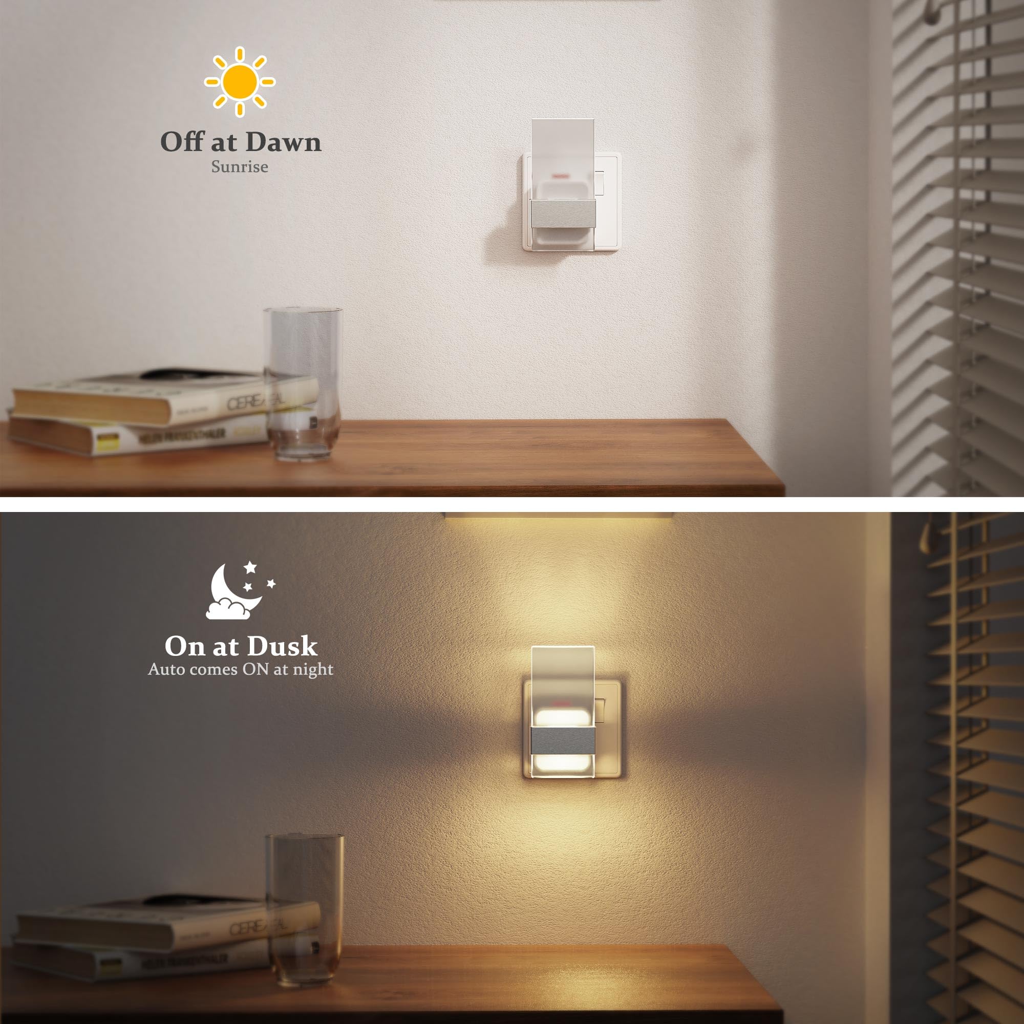JandCase Night Light Plug in Wall, Dusk to Dawn Sensor, Adjustable Brightness 0-100LM, 3000K Warm White, 1W Low Energy - Image 3