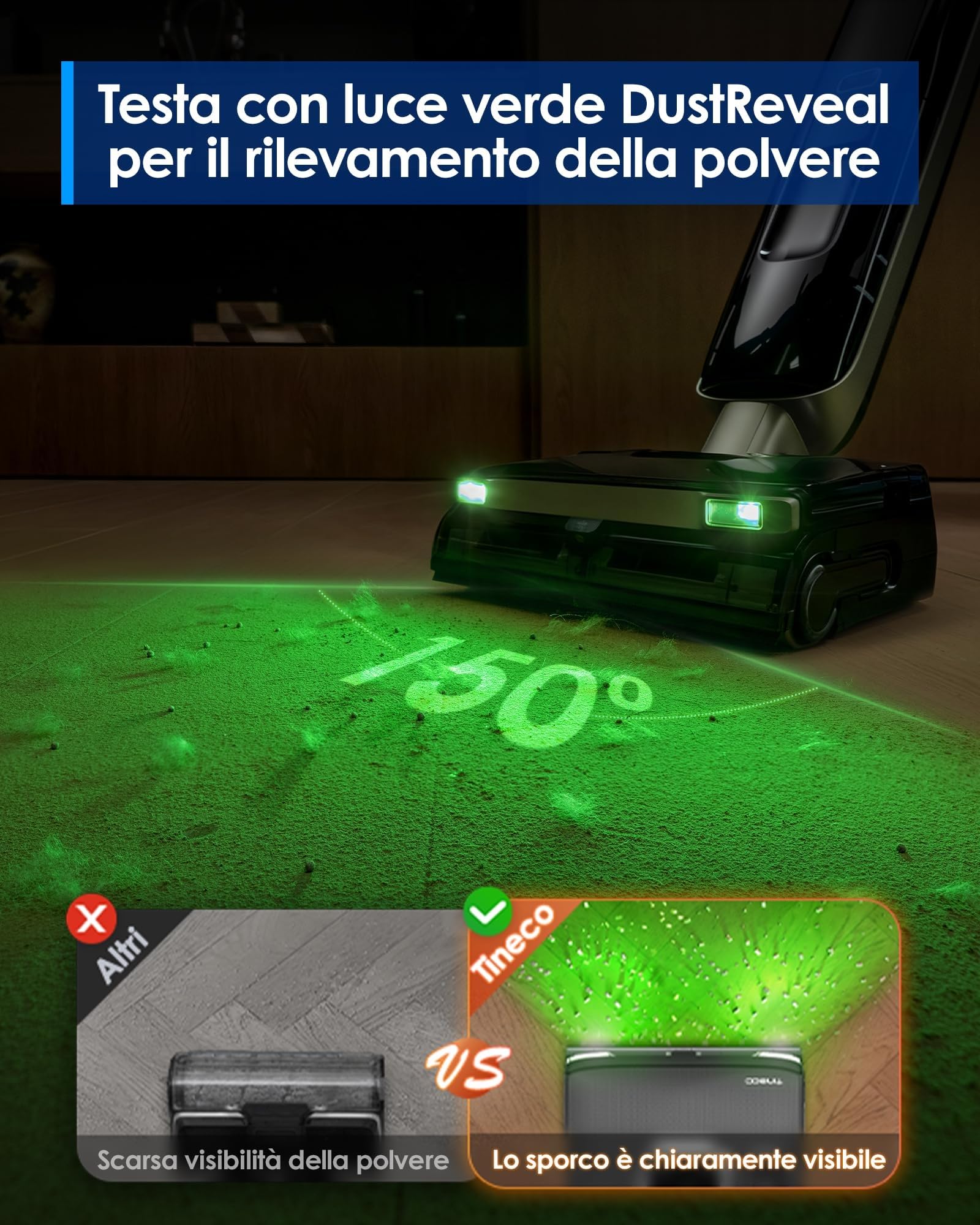 Tineco FLOOR ONE S9 Master Lavapavimenti aspirapolvere senza fili, pulizia ad acqua calda, corpo ultrasottile da 9,9 cm, aspirazione da 23000Pa, sistema autopulente Flashdry