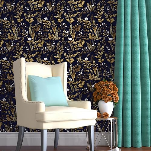 Miniatura 6 de Papel tapiz floral vintage dorado oscuro, papel tapiz autoadhesivo bohemio, papel de contacto botánico, impermeable, para pegar en la pared del