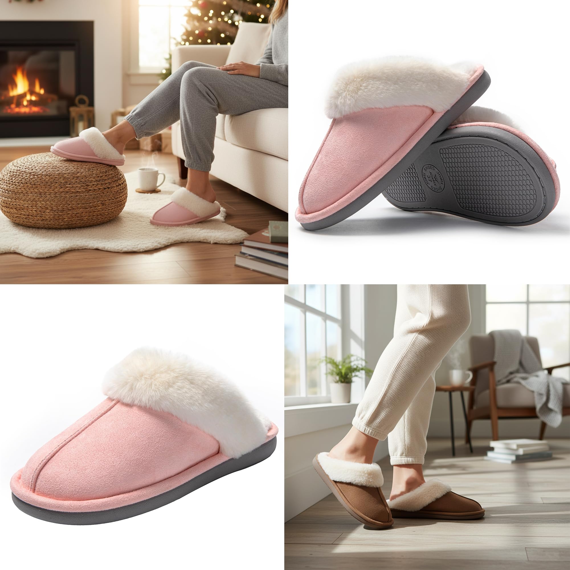 JOMIX Pantofole Donna Invernali Pelose Calde Effetto Camoscio con Fodera in Pelliccia Sintetica Ciabatte Casa Inverno Soletta Morbida Suola TPR Antiscivolo e Silenziosa
