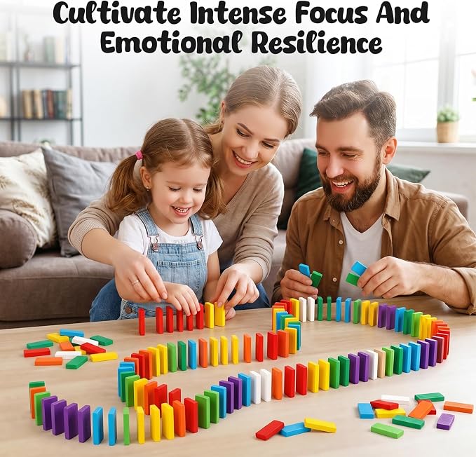 BigOtters Dominos Set para Niños, 360 Piezas Bloques de Madera miniatura 3