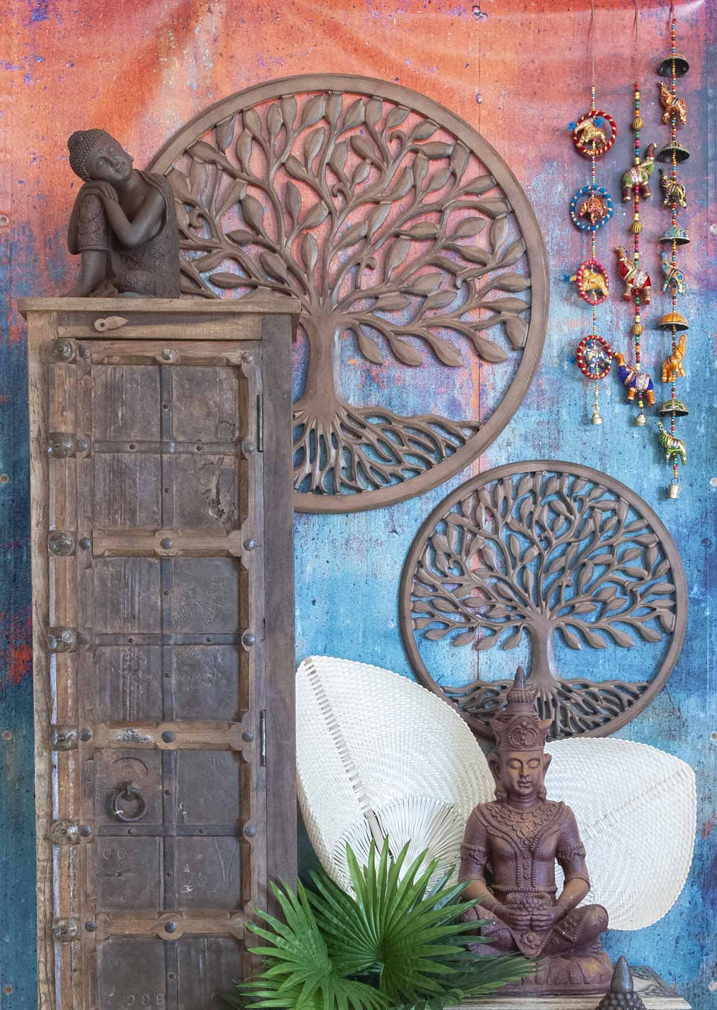 happyDko Décoration murale : Arbre de vie sculpté en Bois, Marron, H 60 cm
