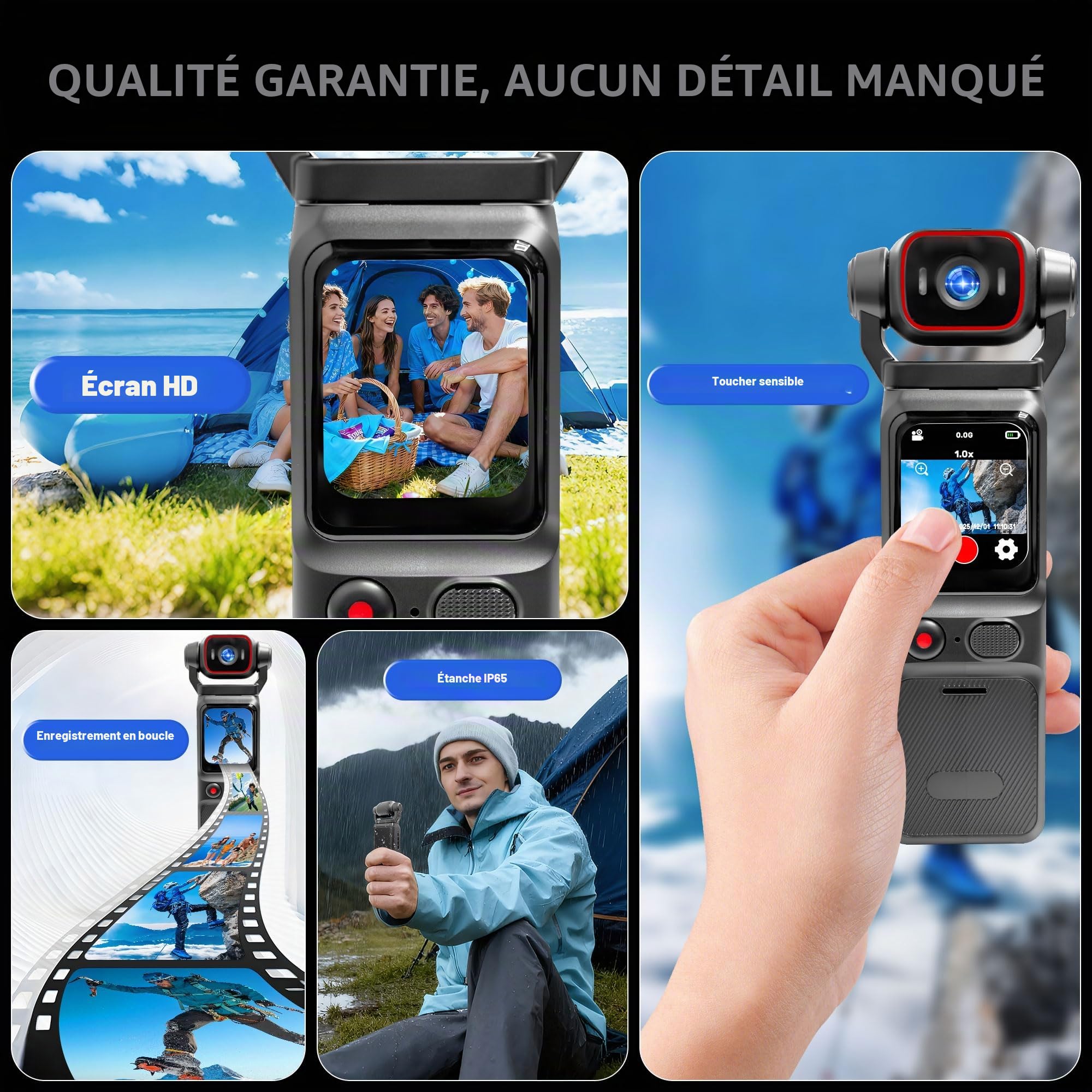 Nouvelle Version Camera Vlog 4K, Caméras Pieton, Digital et Petite, Caméras Corporelles Vlog avec Stabilisation à 6 Axes, Pocket Body Cam, Mini Camera Sport pour Sport, Vélo, Voyage