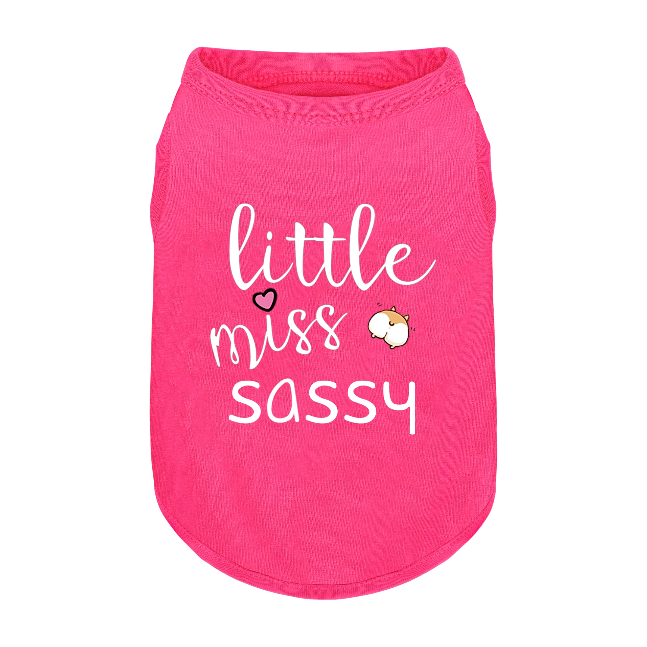 Pink Cotton Dog Shirt with 'Little Miss Sassy' Corgi Butt Print, Soft & Breathable Pet Apparel for Small to Large Dogs, All-Season Sleeveless Vest,