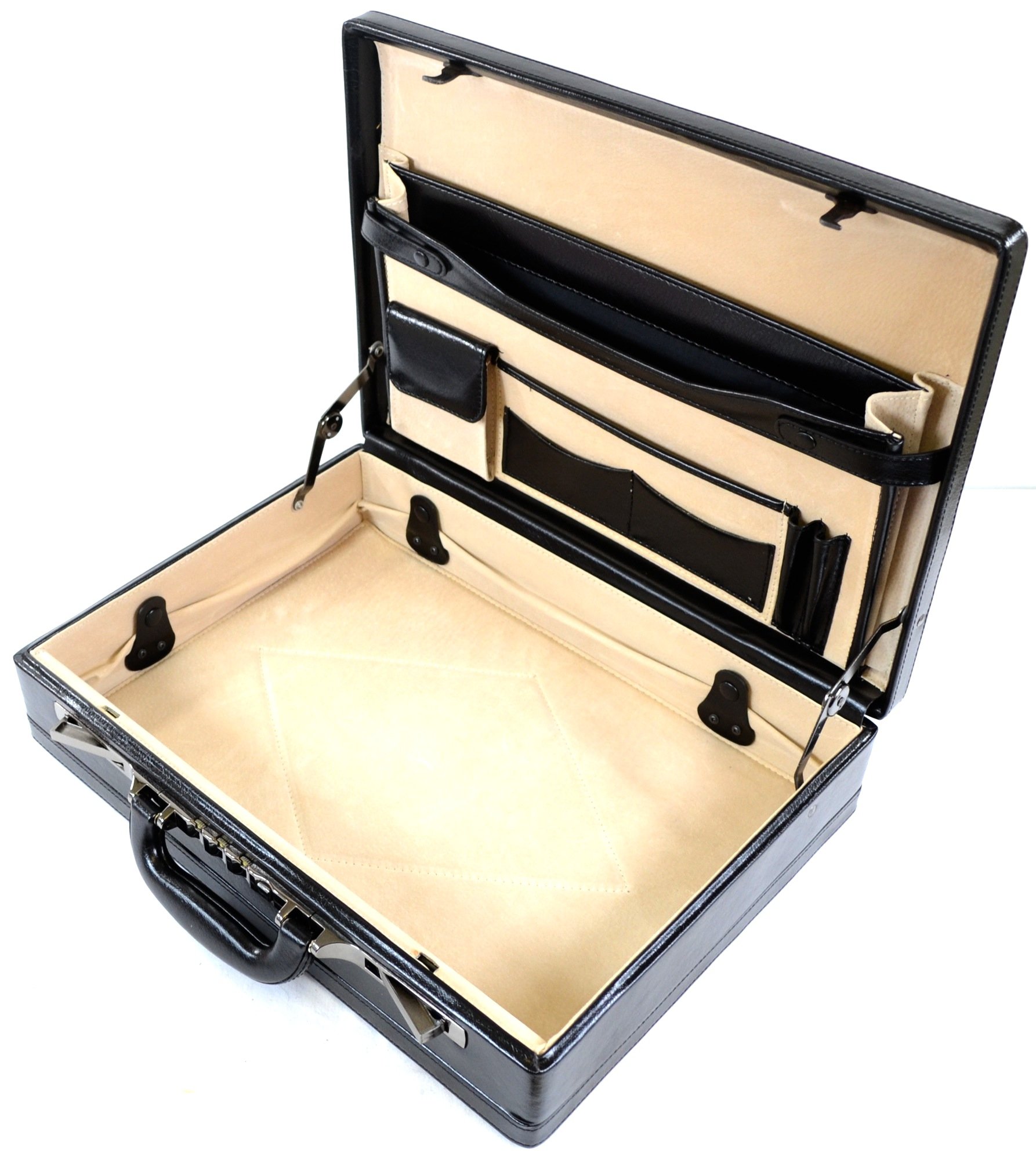 Men's Black Leather Look Executive/Business/Professional Briefcase with Leather Inner