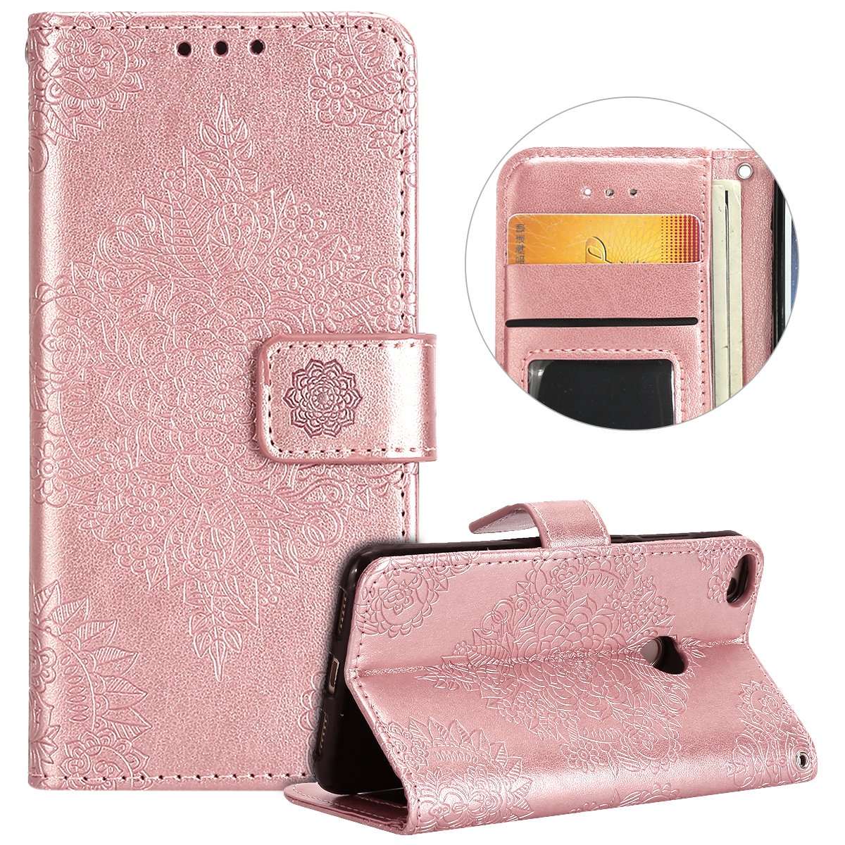 Coque Huawei P8 Lite 2017, Portefeuille Housse Etui pour Huawei P8 Lite 2017, Surakey Mandala en Relief Bumper Huawei P8 Lite 2017 étui Folio en Cuir Premium, Couleur Solide élégante Etui Housse Book