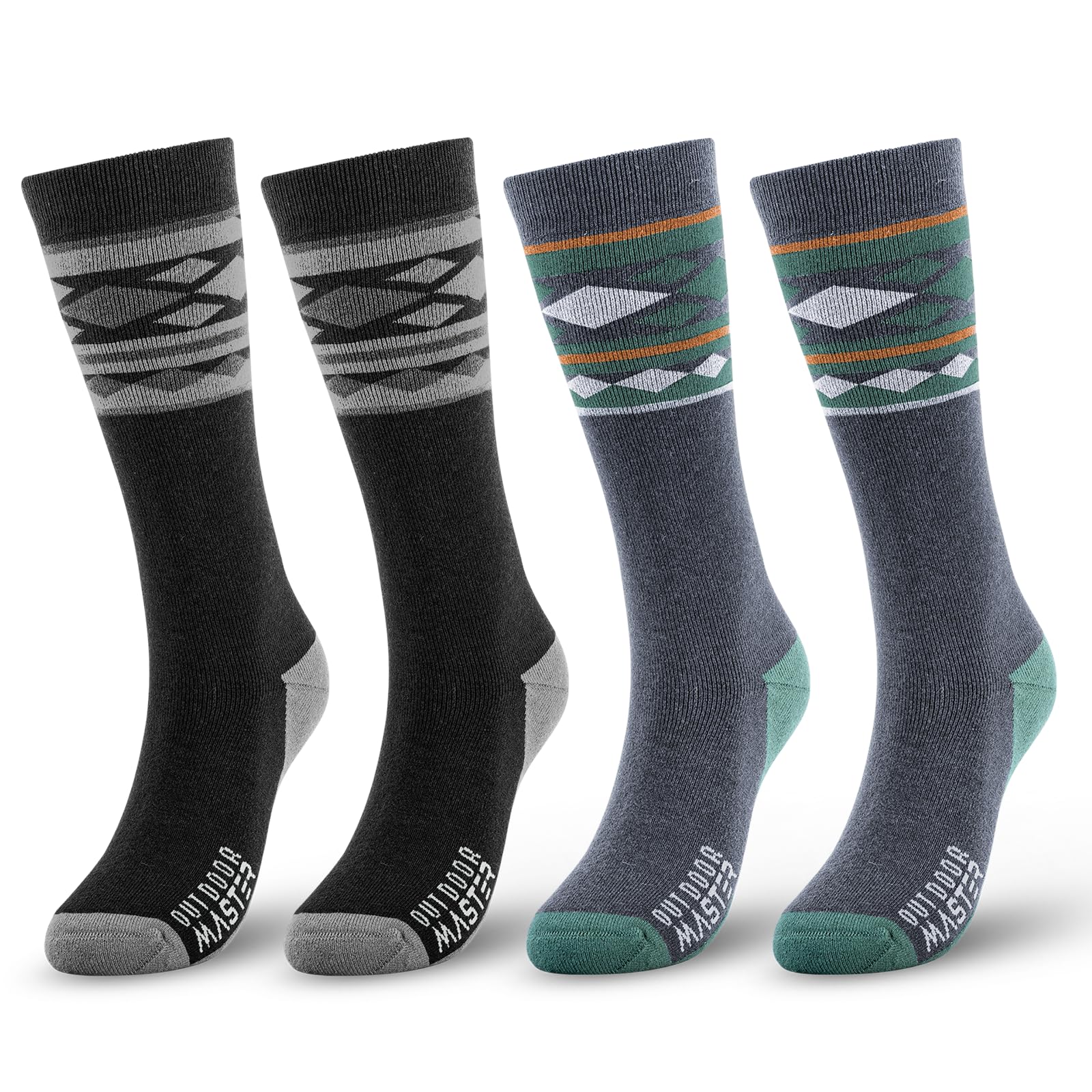 OutdoorMaster Merino Wool Ski Socks for Men & Women, Unisex Thermal Winter Warm Snowboarding Socks for Cold Weather