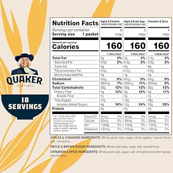 Quaker Instant Oatmeal, Variety Value Pack, 18 Count