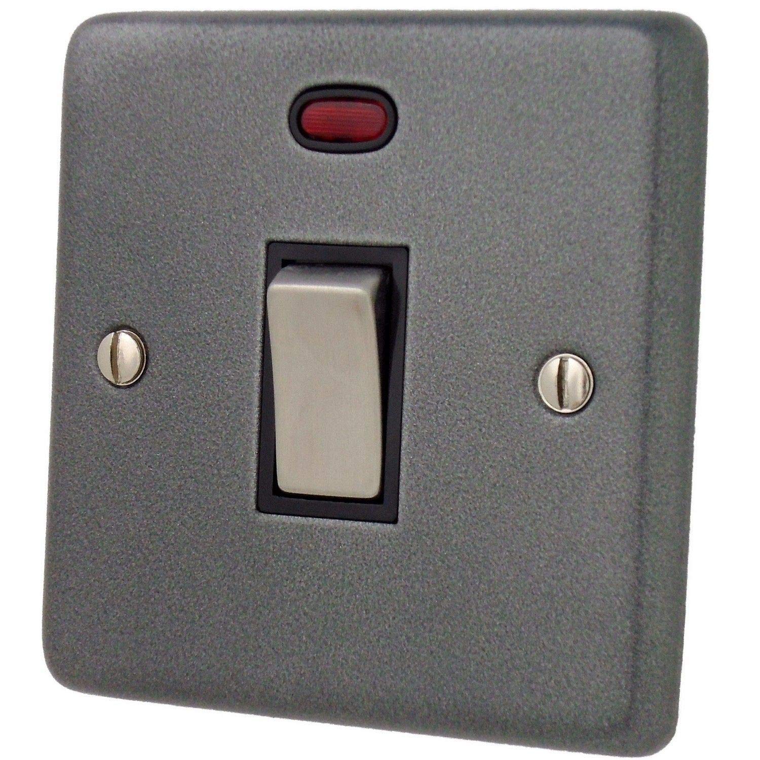 G&H Brassware Black Contour Pewter 20A Dp Switch With Neon ( Insert/Stainless Steel Switch)