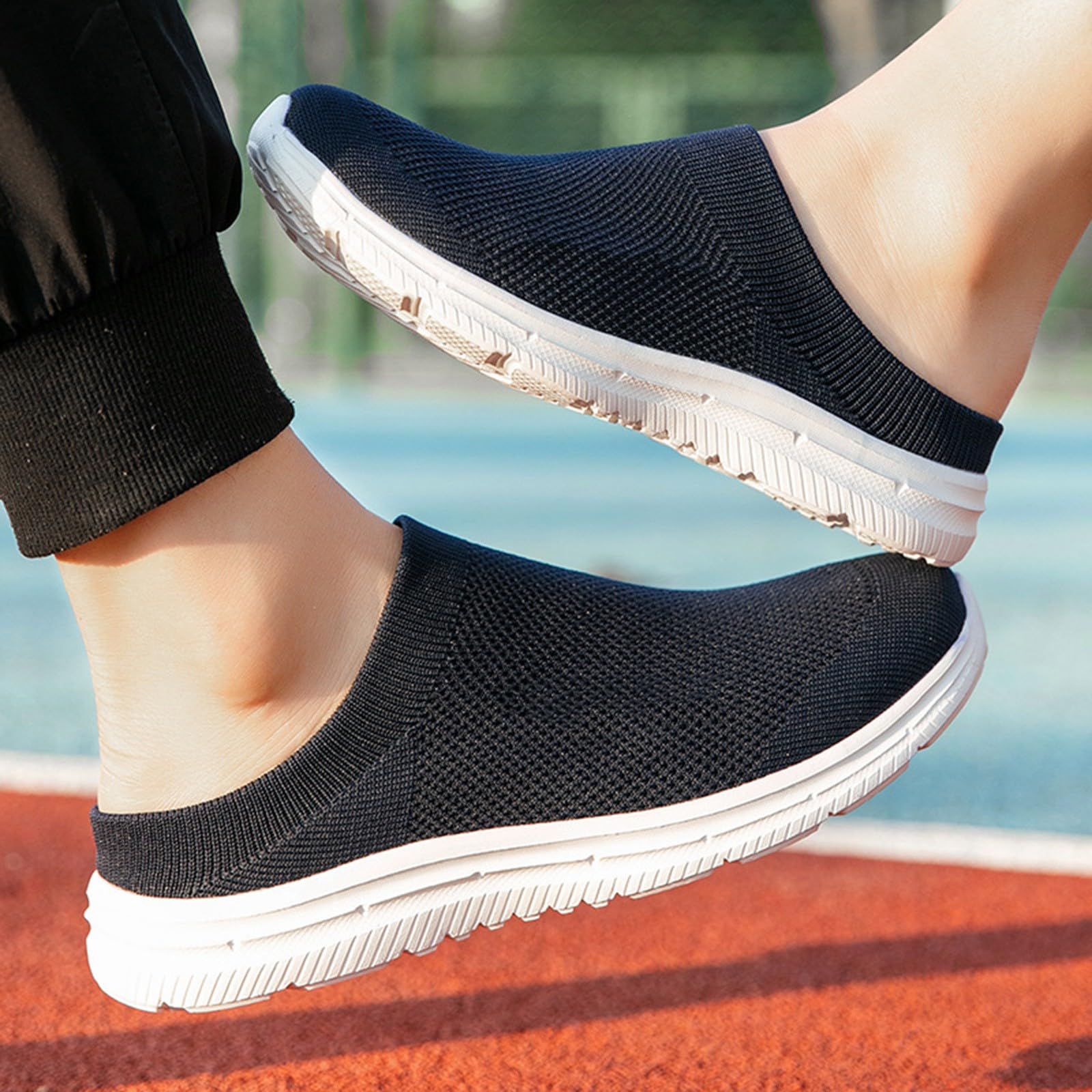 Męskie buty sportowe w stylu boho, wielokolorowe, wsuwane, oddychające, dzianinowe, bez pleców, lekkie chodaki do chodzenia po ogrodzie i na wakacje, NIEBIESKI, 40 EU