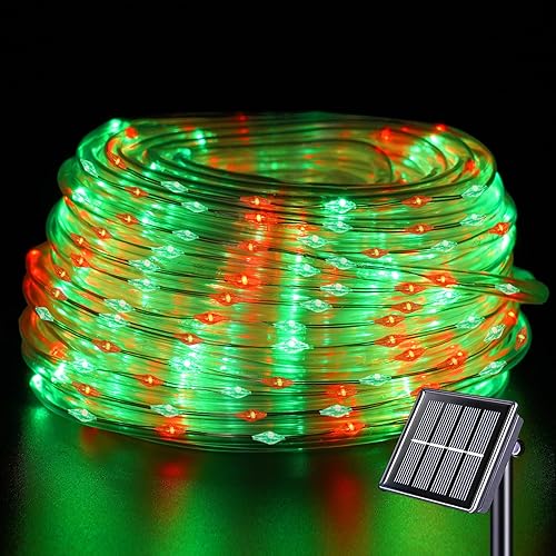 Miniatura 20 de YEGUO Cuerda de luz solar impermeable para exteriores, 66 pies, 200 luces LED multicolor, 8 modos de luces de tubo de Navidad en tubo fino
