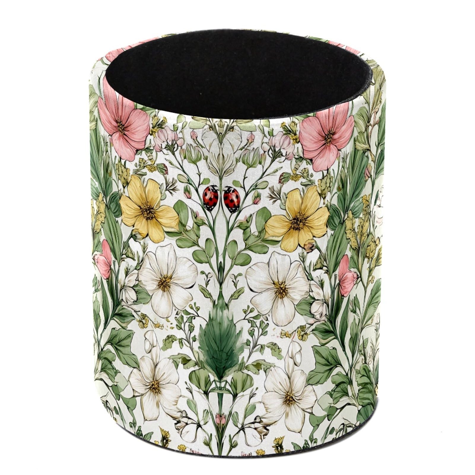 HEOEH Flower Pen Holder for Desk, PU Leather Pencil Holder Pen Cup Marker Holder Makeup Brush Holders, Desk Accessories & Workspace Organizers for Home, Office