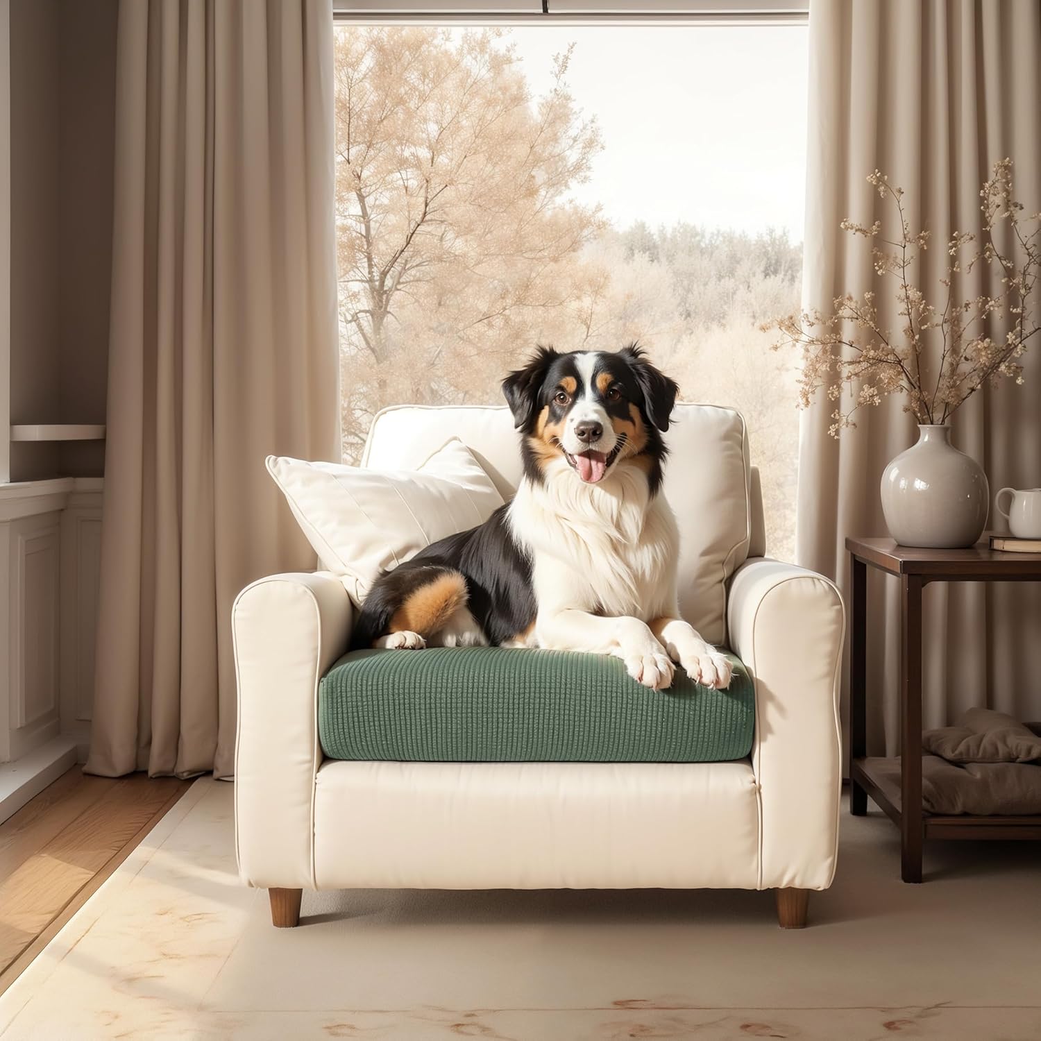 Olive Green Stretch Polyester Loveseat Sofa Slipcover