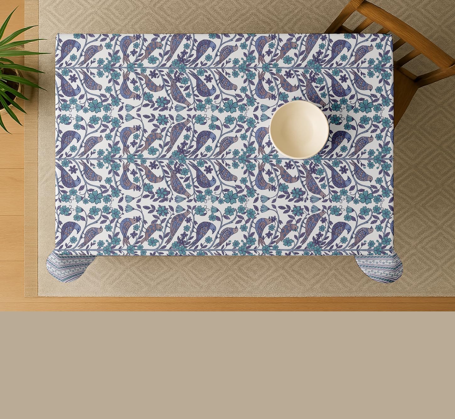 Bird Design Tablecloth- Purple 60x60 Inch Cotton Twill Dining Table Cover, Perfect for 4 Seater Tables, Durable, Protective & Washable, Ideal for Everyday Use, Festive Occasions & Gatherings
