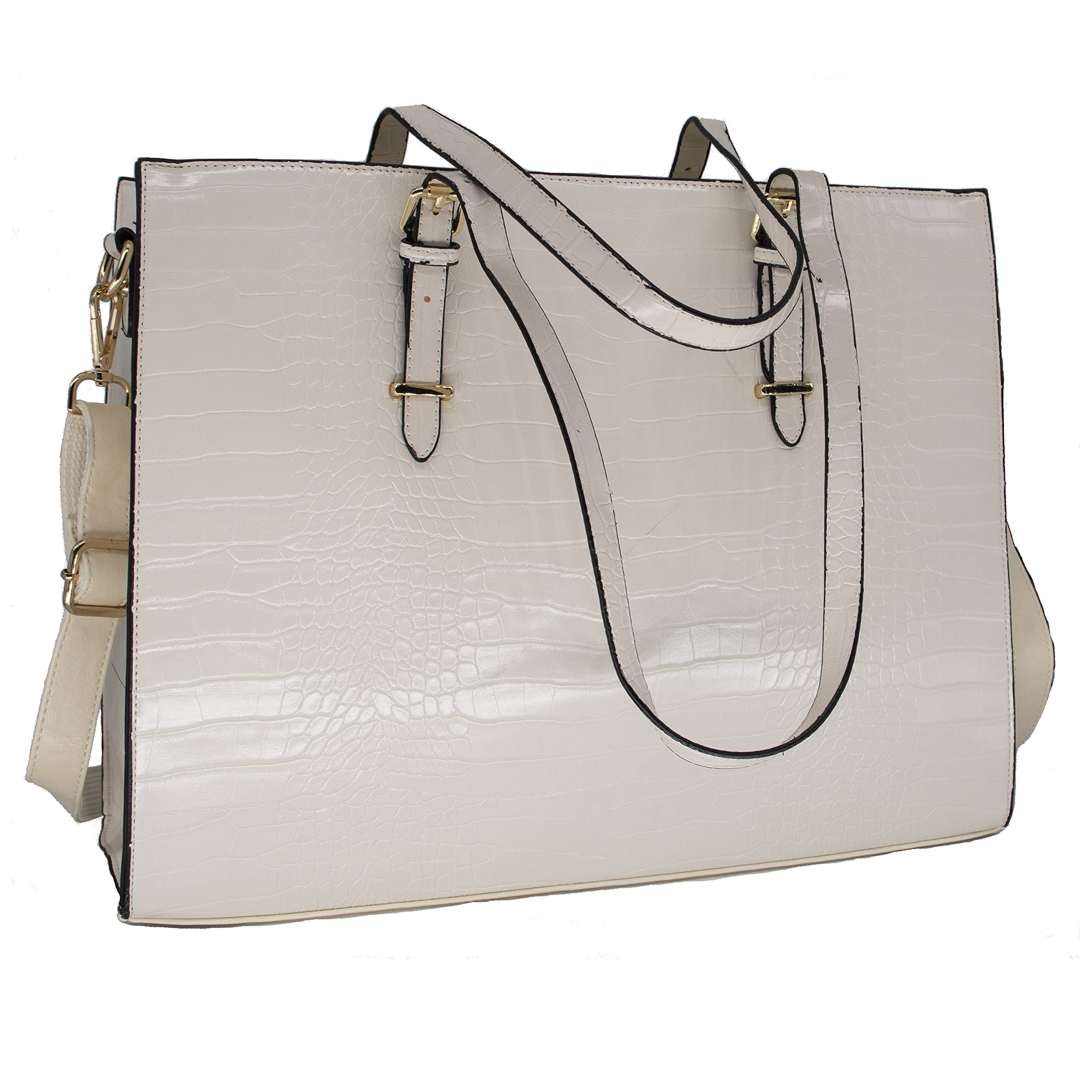 Amaze Professional Laptop Bags for Women 15.6 Inch Waterproof | PU Leather Large Capacity Tote Bag for Ladies | Designer Shoulder Briefcase for Work, Office & Business (Beige)