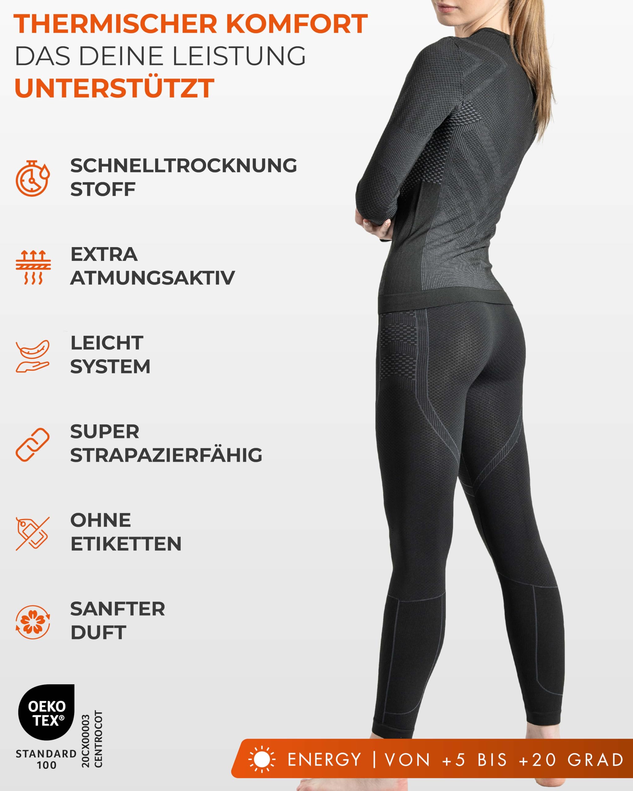 Risalti Thermounterwäsche Damen Set Energy – Thermoshirt Damen Langarm Und Thermounterhose Ohne Nähte Etiketten, Funktionsunterwäsche, Winter, Ski, Wandern – Made In Italy