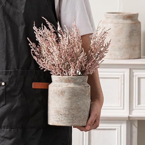 Miniatura 4 de Florero de cerámica de 6.5 pulgadas, jarrón rústico de granja para decoración del hogar, jarrón de cerámica hecho a mano, pequeños jarrones de