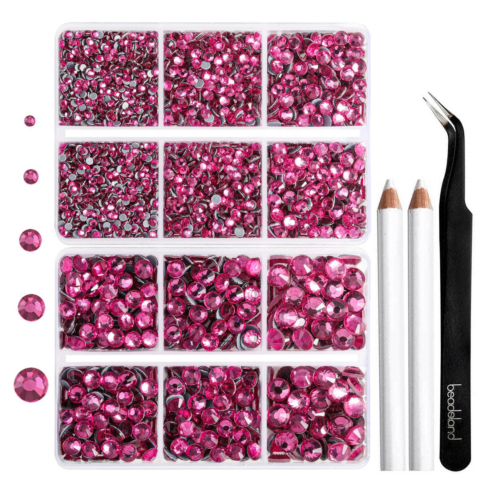6736pcs Hotfix Rhinestones Flatback,Rose Rhinestones for Crafts Clothes Mixed 5 Sizes, Hotfix Crystals with Tweezers and Wax Pencil Kit, SS6-SS30,Rose — image 1