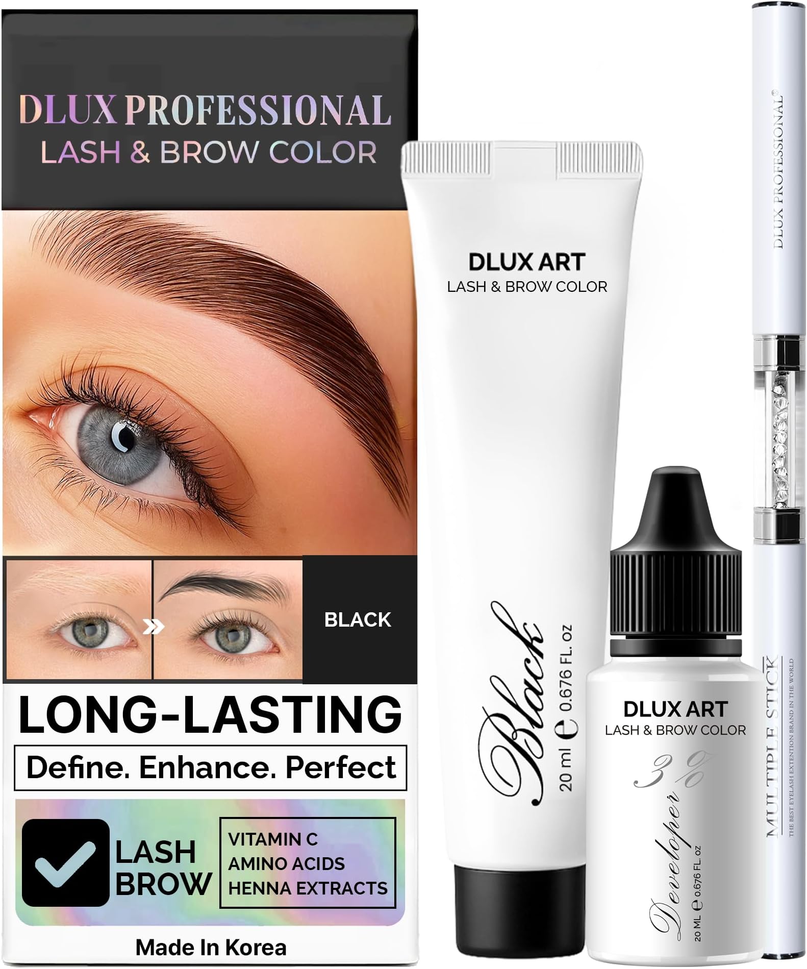 – Korean Eyebrow Color Kit Black– Professional Brow Color for Women, Eyebrow Color for Natural Looking Brows, Long-Lasting Brow Color for Salon & Home
