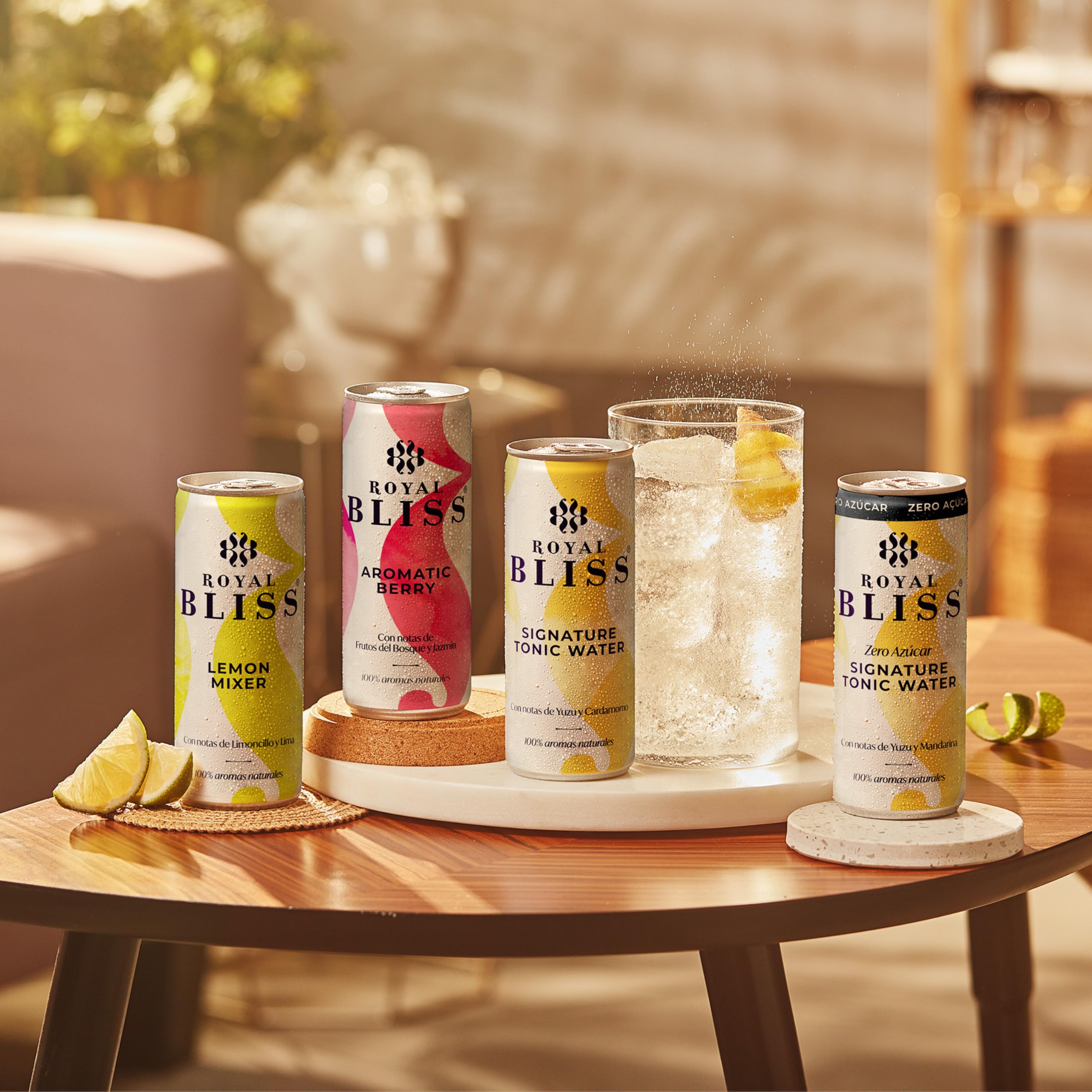 Royal Bliss Lemon Mixer, Tónica Aromatizada y Refrescante - Pack de 12 Latas de 250 ml