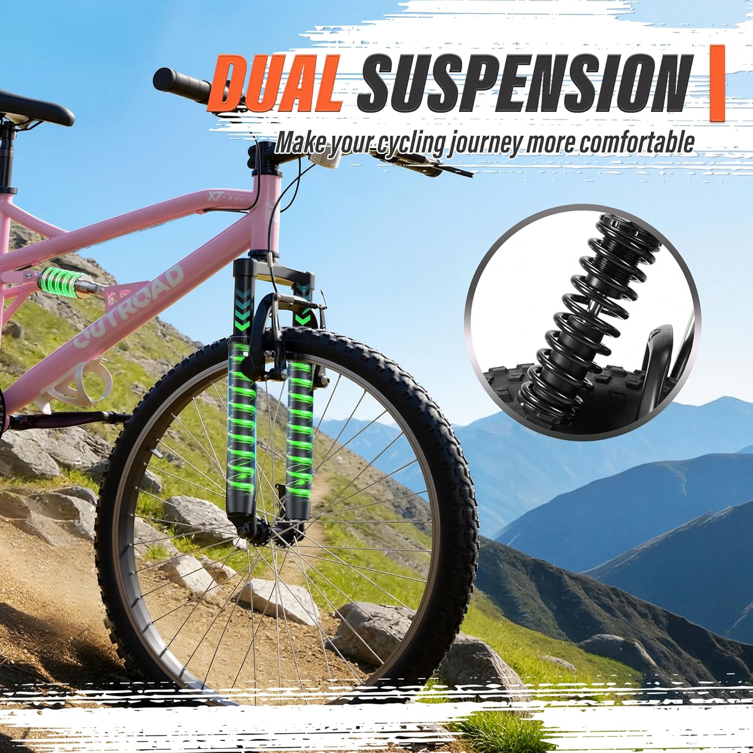 26 inch 7-Speed Commuter Bicycle,Hybrid Bicycle,Men's Cruiser Bike/Mountain Bike V Brake,Metal Frame, Adult Bike (Black, White, Blue, Green, Purple, Pink)