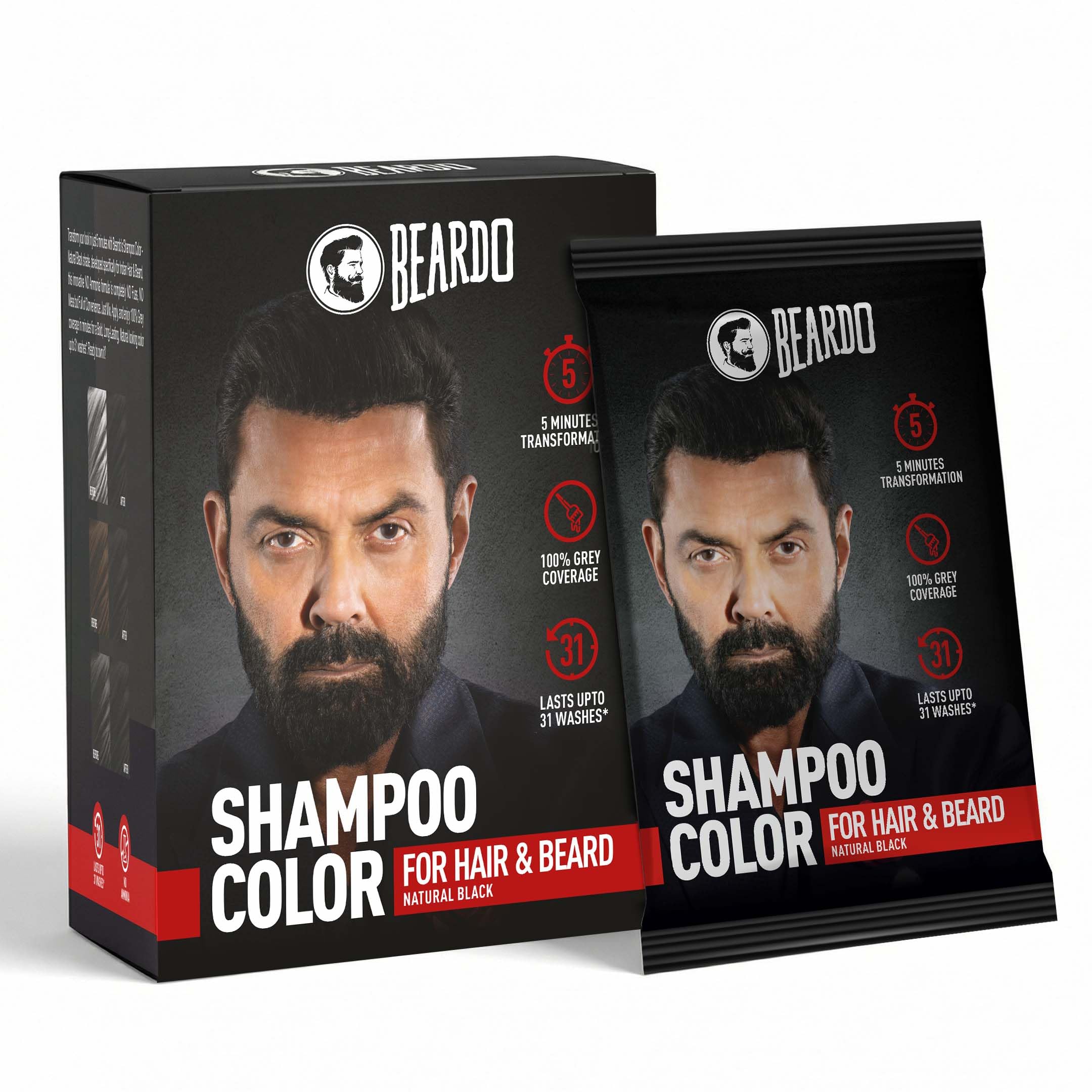 BEARDO Beard & Hair Shampoo Color | Natural Black | 100% Grey Coverage | 5 Minute Hair Colour | Ammonia Free | With Natural Actives | No Stain Beard Colour | 20ml X 5-image-38