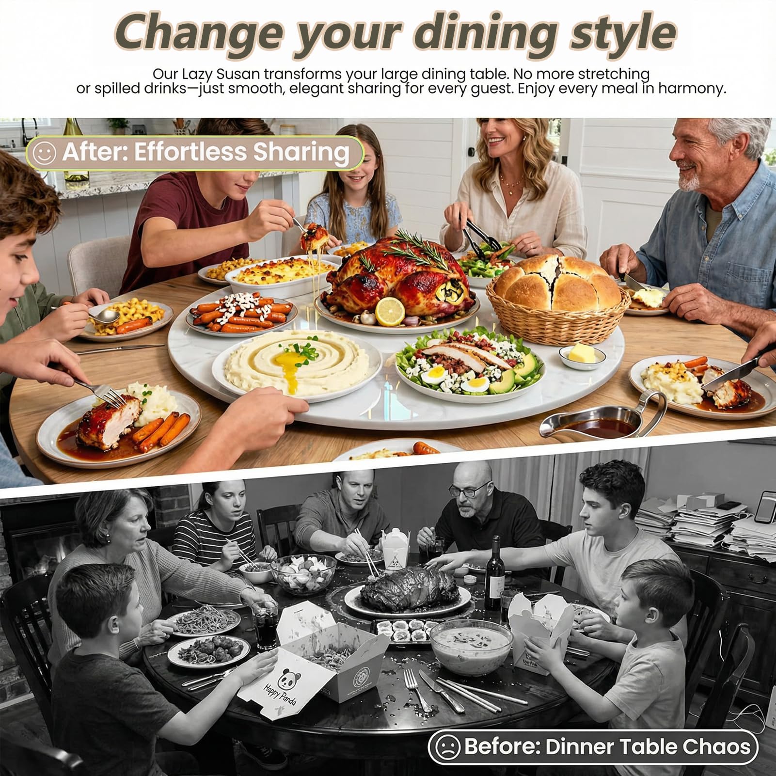 Bandeja de servir de mármol multicolor de 61 cm, giratoria silenciosa de 360°, centro de mesa antideslizante para mesa de comedor y entretenimiento al aire libre, perfecto para fiestas y reuniones