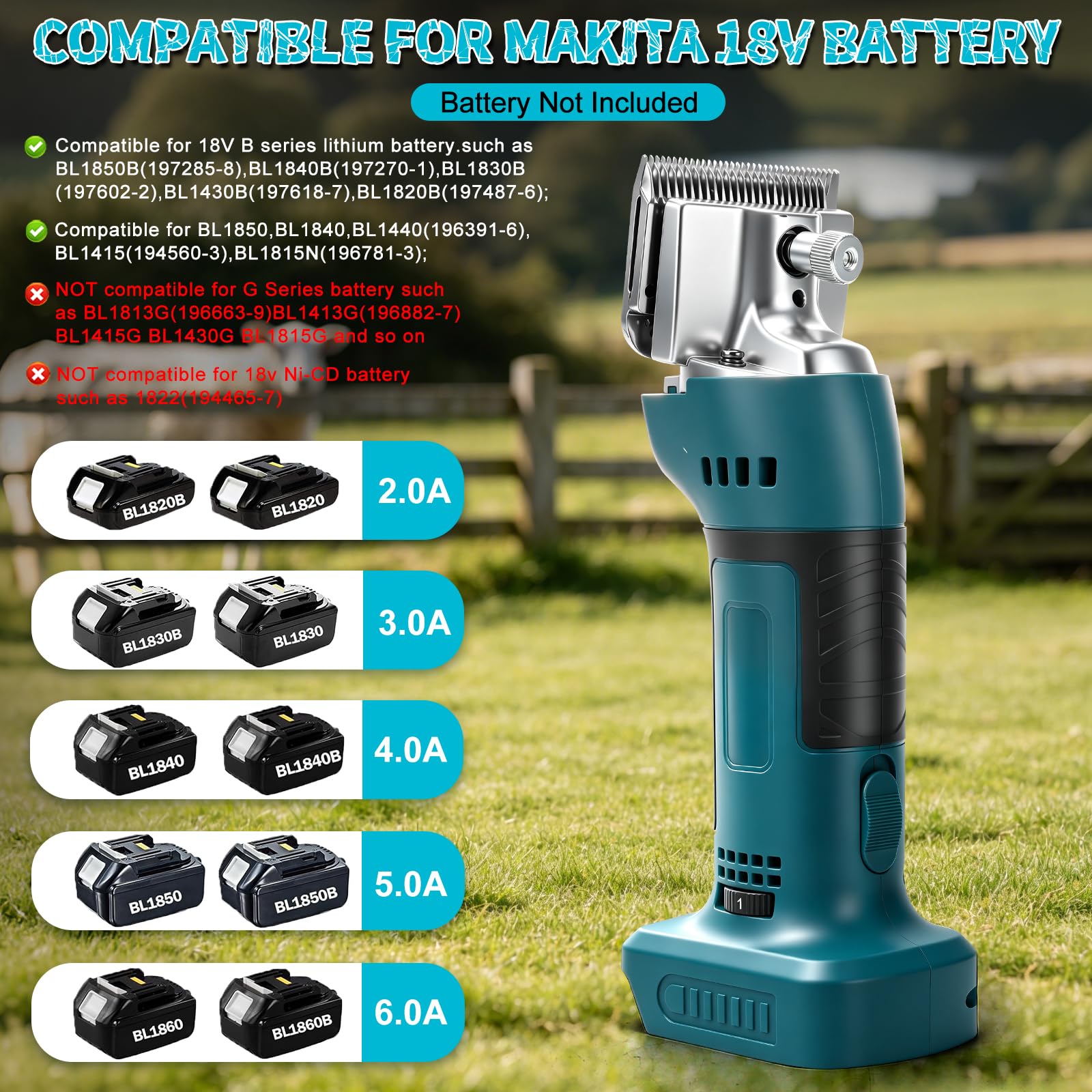 Tosatrice a batteria per cavallo e pecora per Makita, 18 V, 6 marce (senza batteria)