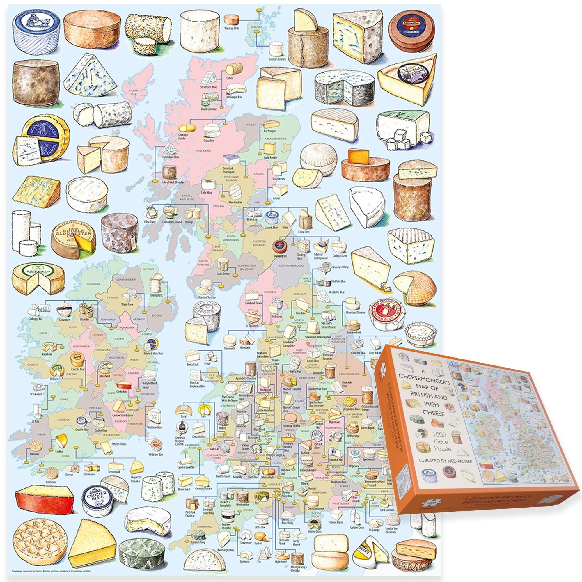 A Cheesemonger’s Map of British and Irish Cheese 1000 Piece Jigsaw Puzzle for all Cheeses Lover's by Dominic Beddow | Fun, Educational Puzzle for Foodies | Unique Gift for Adults & Families