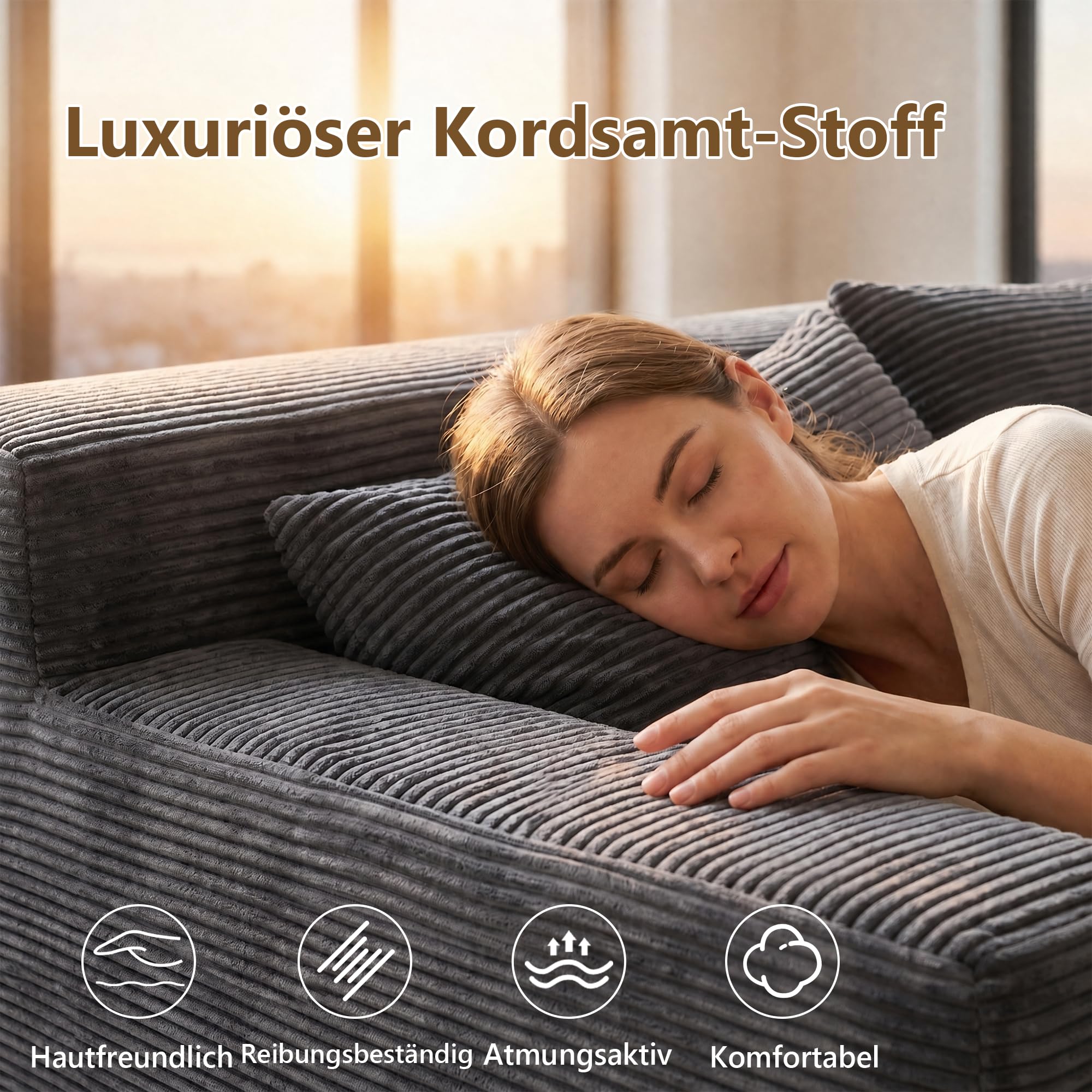 GRAVFORCR Schlafsofa klappbar, Boneless Couch 188cm Dunkelgrau