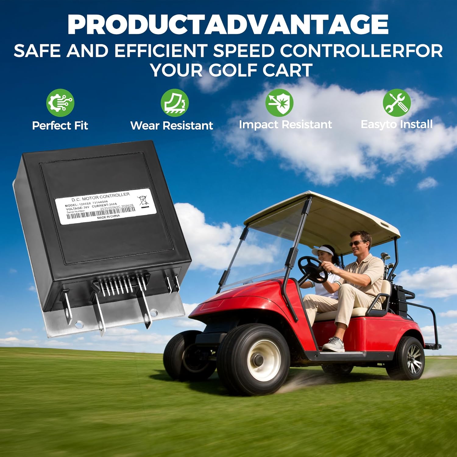 10L0L 1206SX-005 Golf Cart Controller, 36V 300A Speed Controller for EZGO TXT Medalist 1995-2000 with DCS, Replacement for Curtis 73144G01-G06