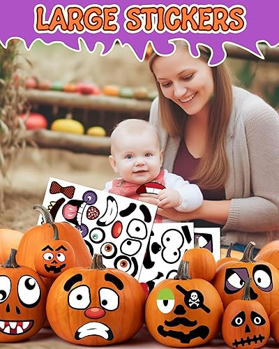 Miniatura 6 de Exorany Halloween Pumpkin Decorating Stickers for Kids, Make 60 Funny Pumpkin Face Stickers, Halloween Crafts Decorations Party Favor Supplies