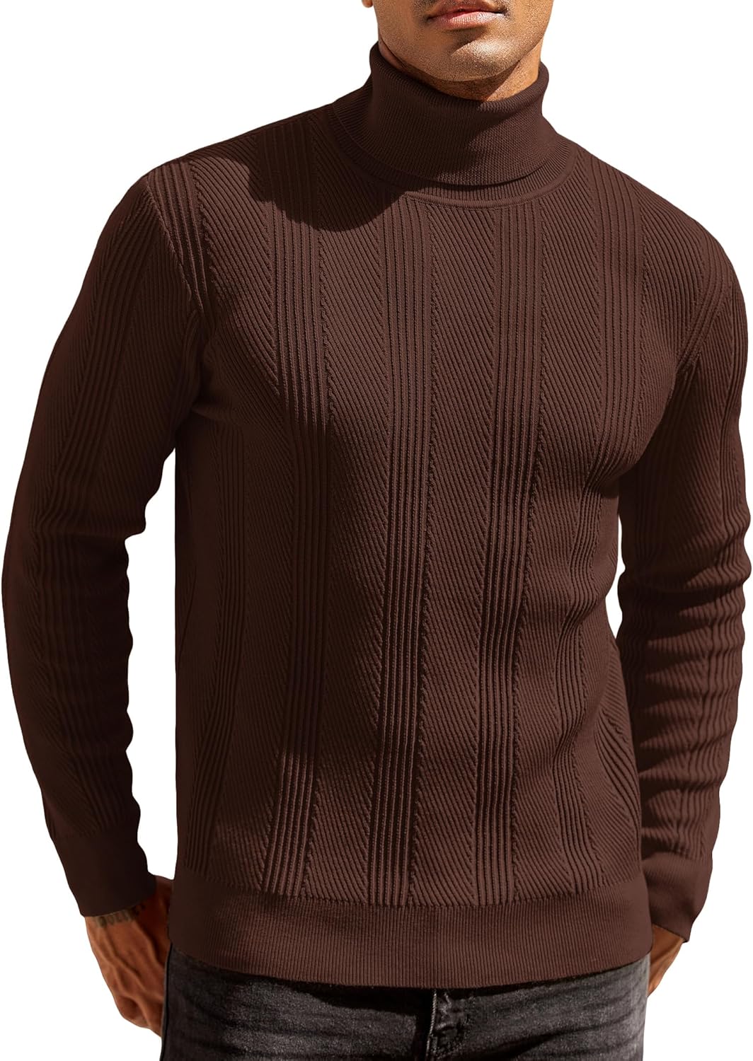 COOFANDY Herencoltrui Gebreide Coltrui Slim Fit Rolkraagtrui voor Heren Zachte Warme Winter Trui Klassieke Turtleneck Lichtgrijs S