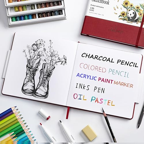 Vista 11 de Cuaderno de bocetos cuadrado para dibujo, libro de bocetos de 120 páginas, papel grueso de 122 libras/180 GSM, cuaderno de bocetos de medios mixtos